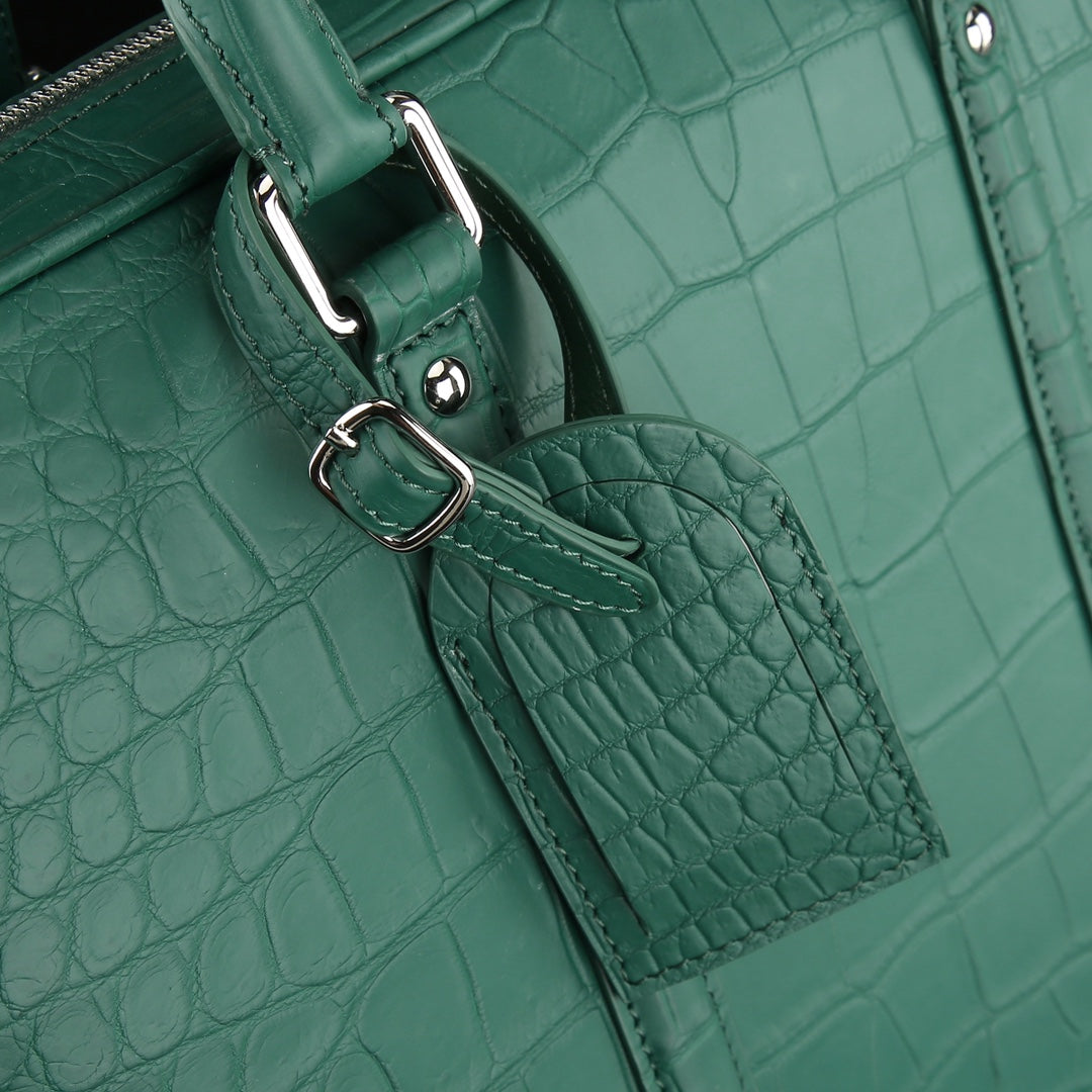 BELTLEY Emerald Green Matte Crocodile Leather Briefcase