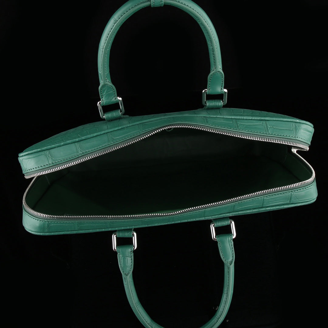 BELTLEY Emerald Green Matte Crocodile Leather Briefcase