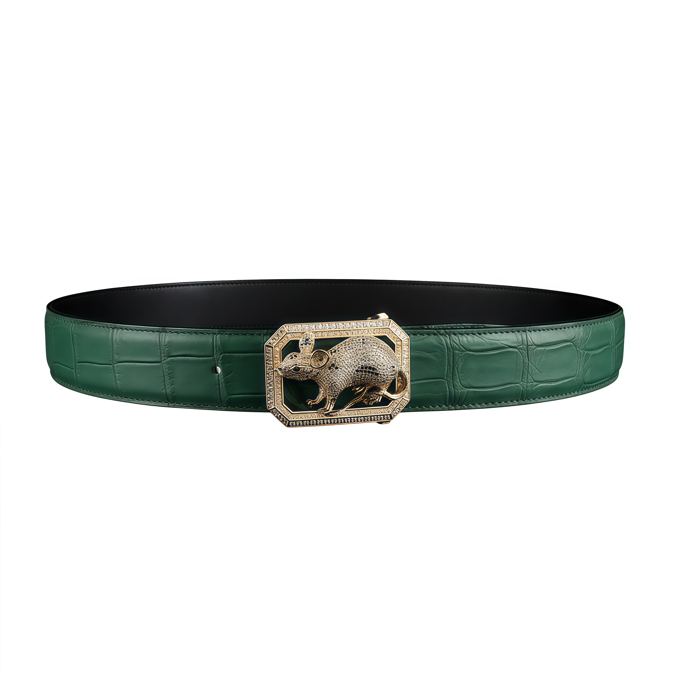 BELTLEY Emerald Green Nile Crocodile Skin Belt With Rat Buckle