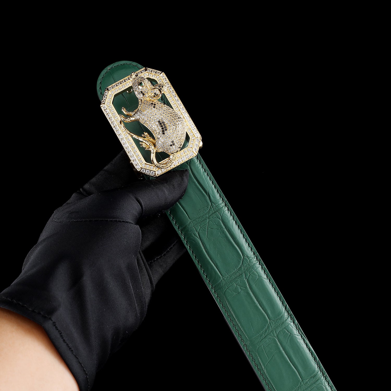 BELTLEY Emerald Green Nile Crocodile Skin Belt With Rat Buckle