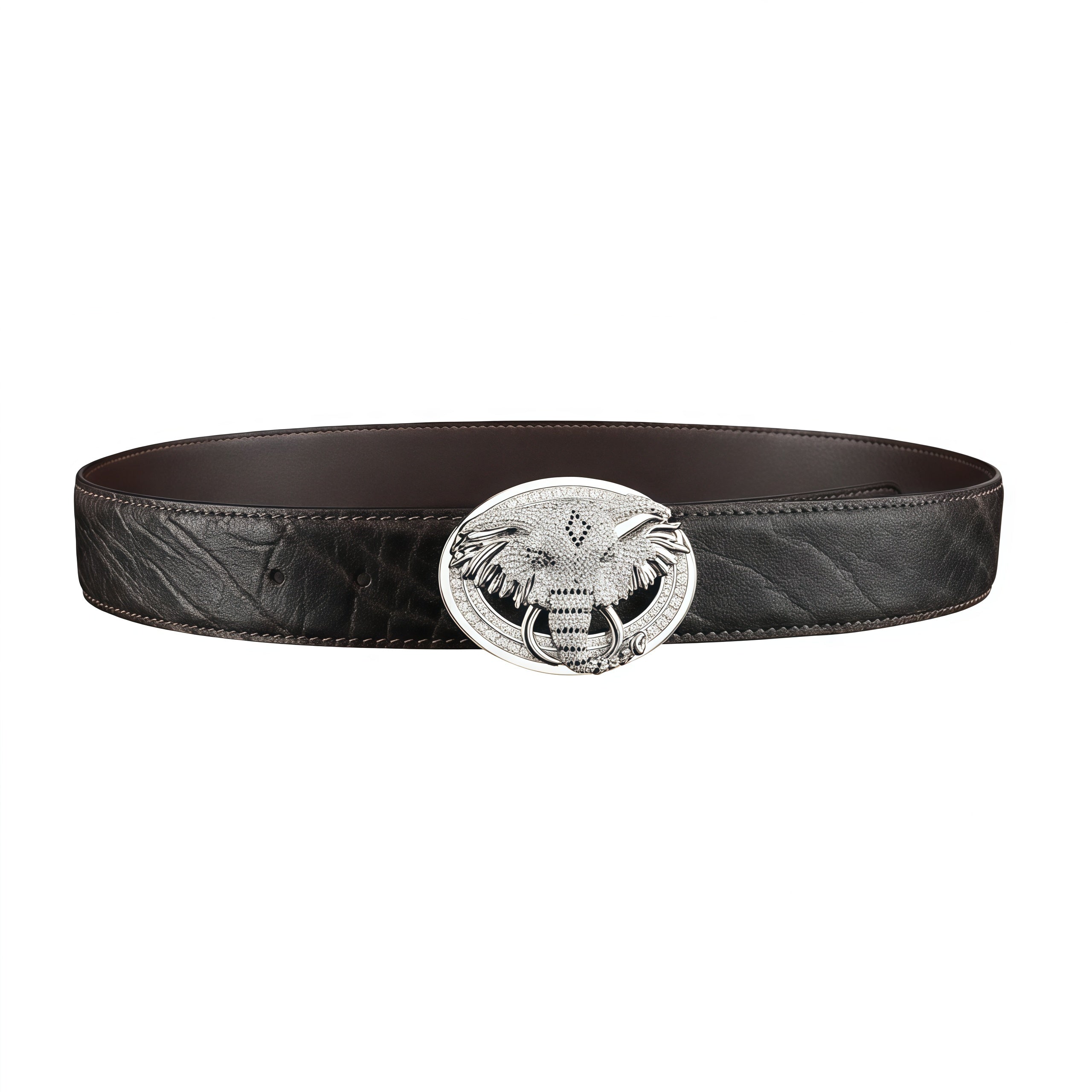 BELTLEY Espresso Brown Elephant Hide Belt with 3D Elephant Buckle