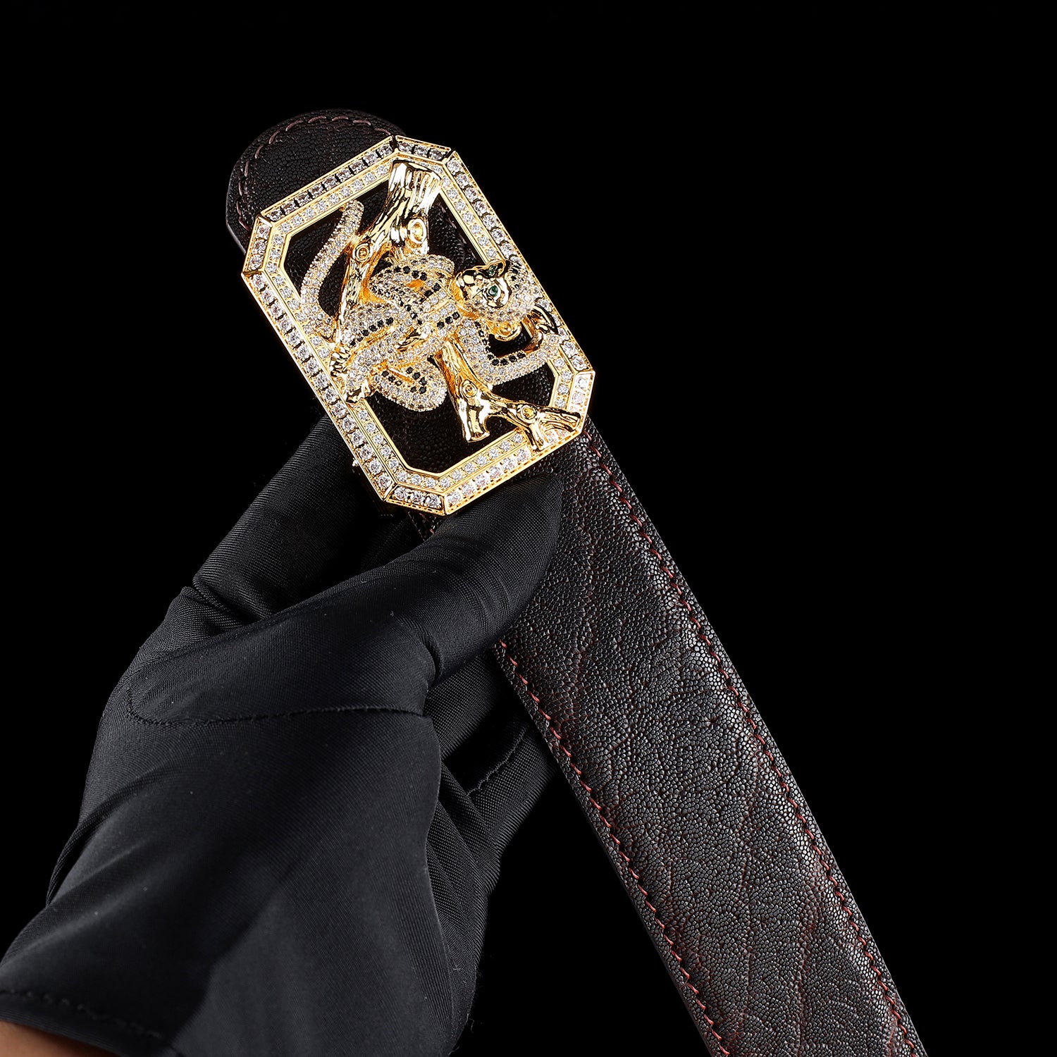 BELTLEY Espresso Brown Elephant Hide Men's Belt-Monkey Buckle