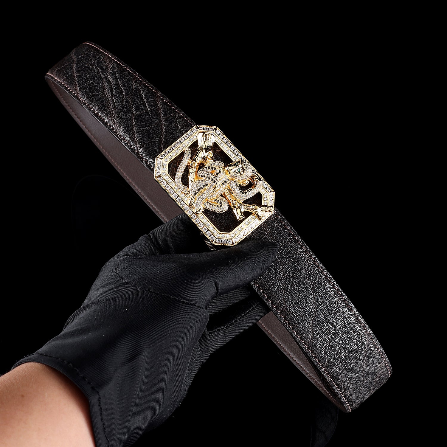 BELTLEY Espresso Brown Elephant Hide Men's Belt-Monkey Buckle