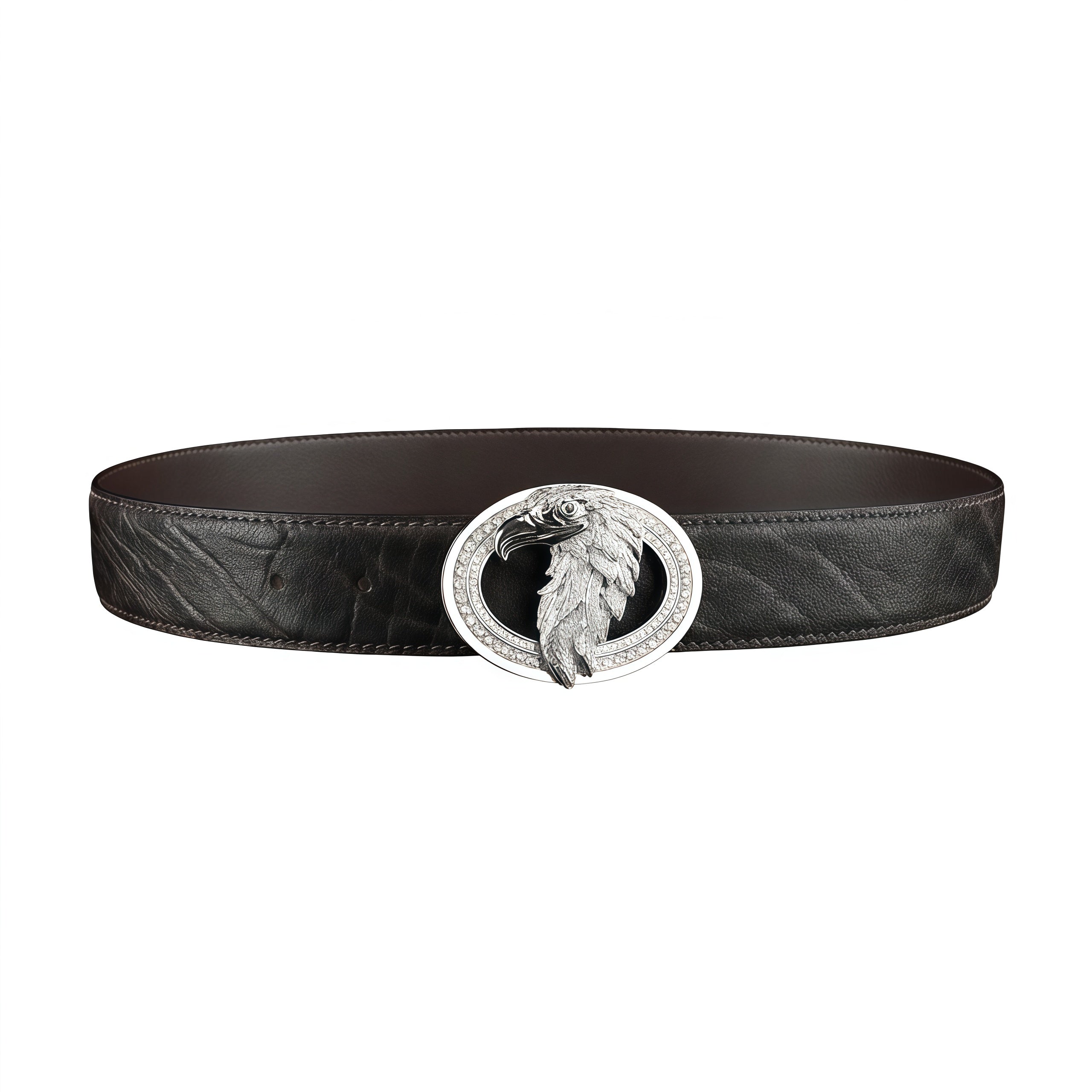 BELTLEY Espresso Brown Elephant Skin Belt with 3D Eagle Buckle