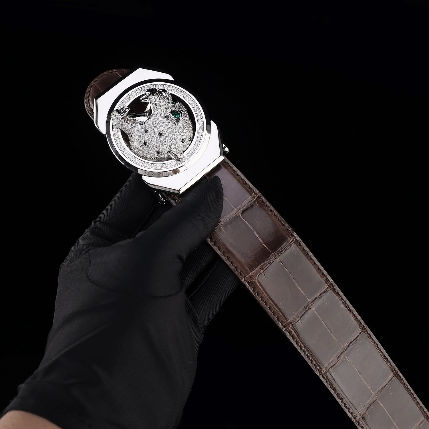 BELTLEY Espresso Brown Exotic Crocodile Leather Belt