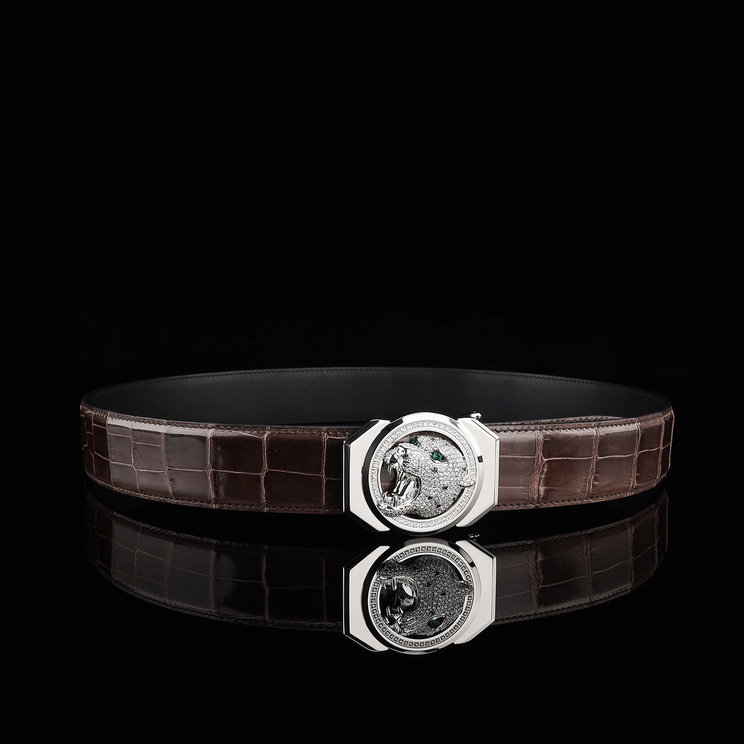 BELTLEY Espresso Brown Exotic Crocodile Leather Belt
