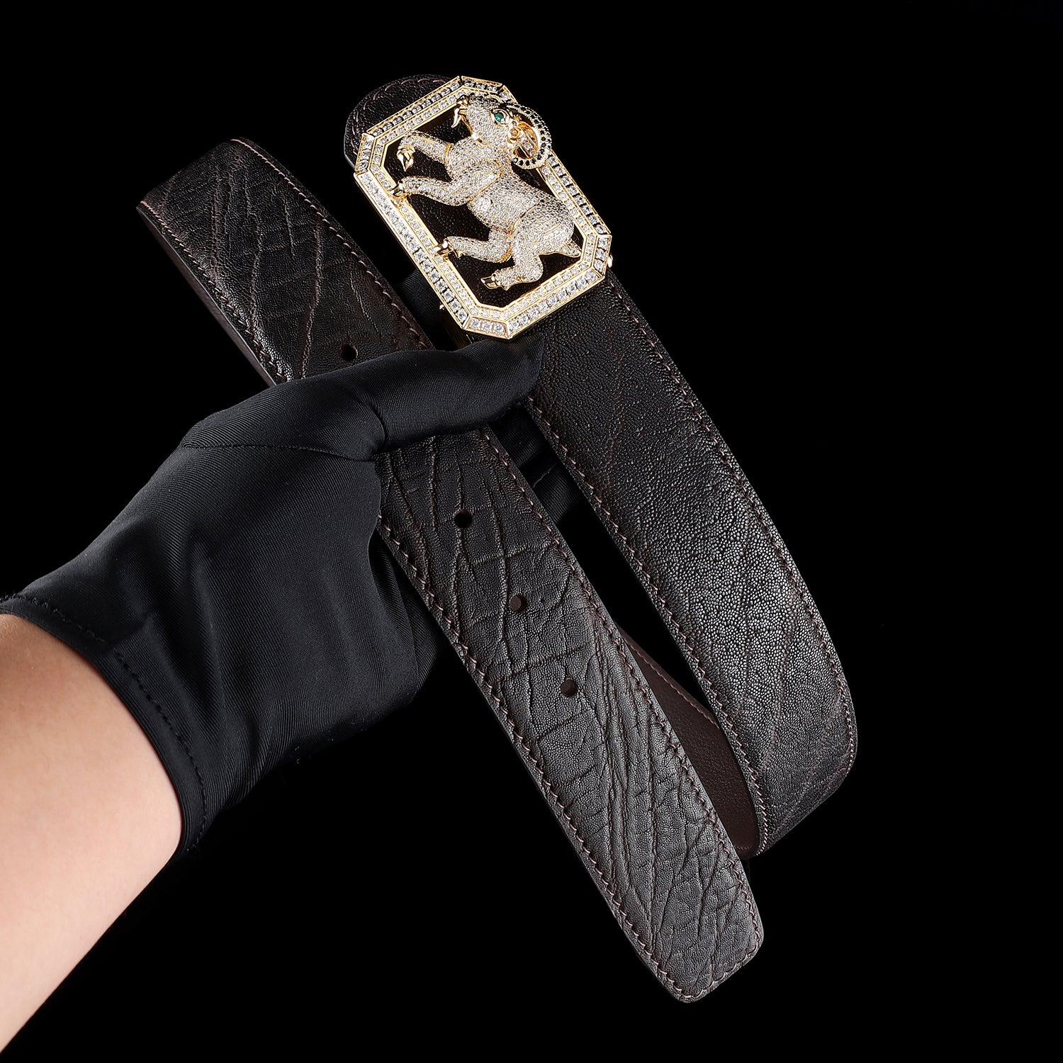 BELTLEY Espresso Brown Genuine Elephant Belt-Goat Buckle