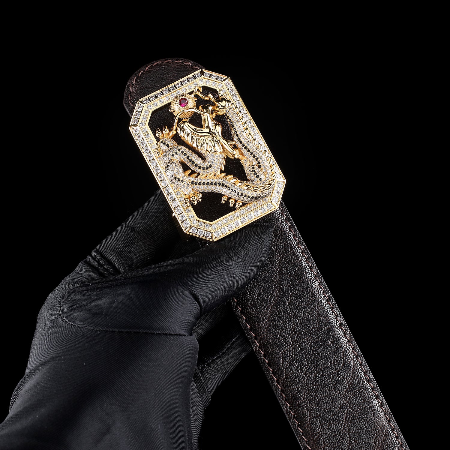 BELTLEY Espresso Brown Genuine Elephant Hide Belt with Dragon Buckle