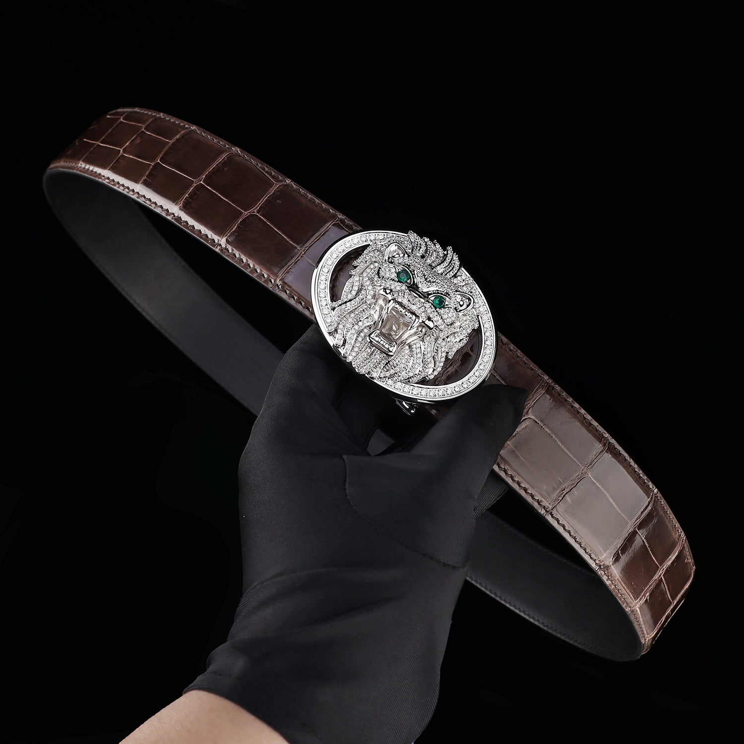 BELTLEY Espresso Brown High Gloss Crocodile Belt