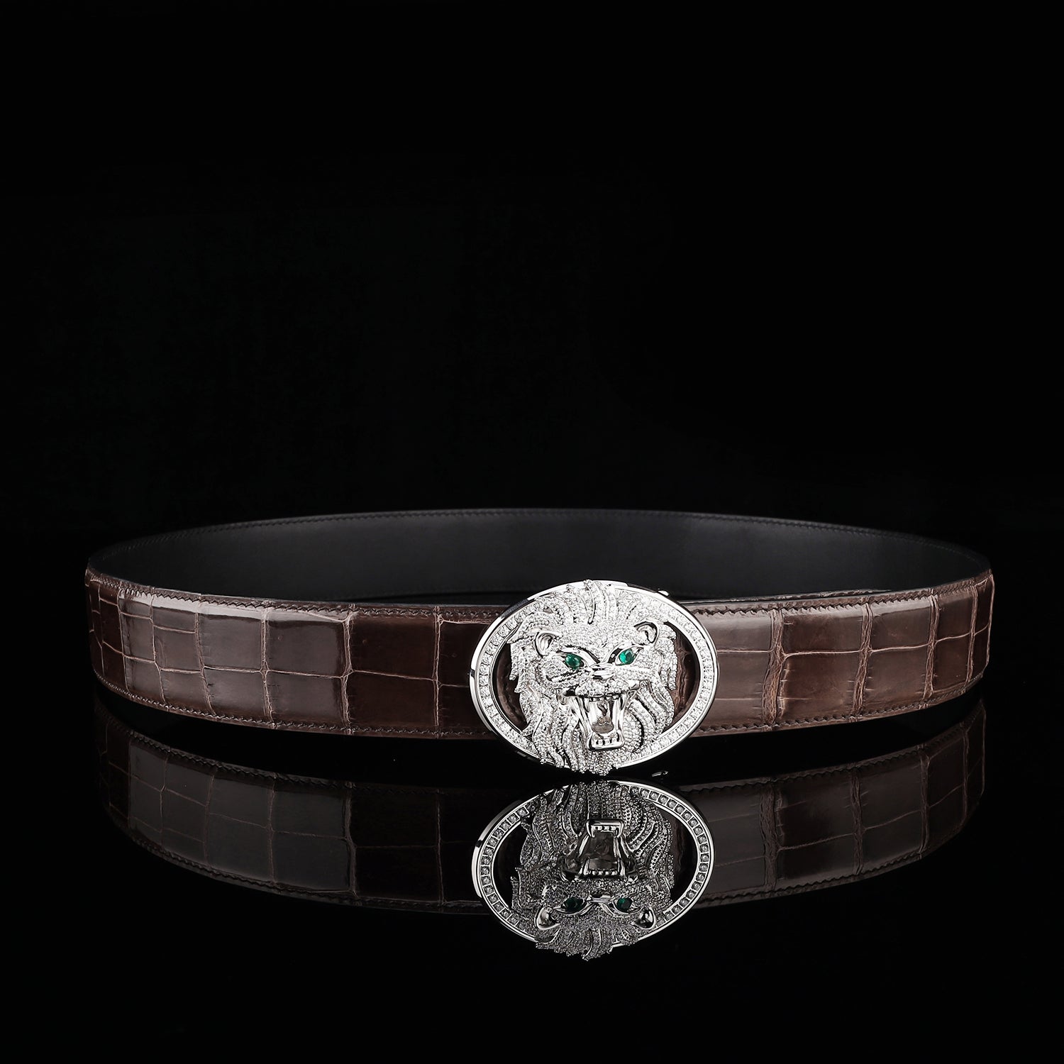 BELTLEY Espresso Brown High Gloss Crocodile Belt