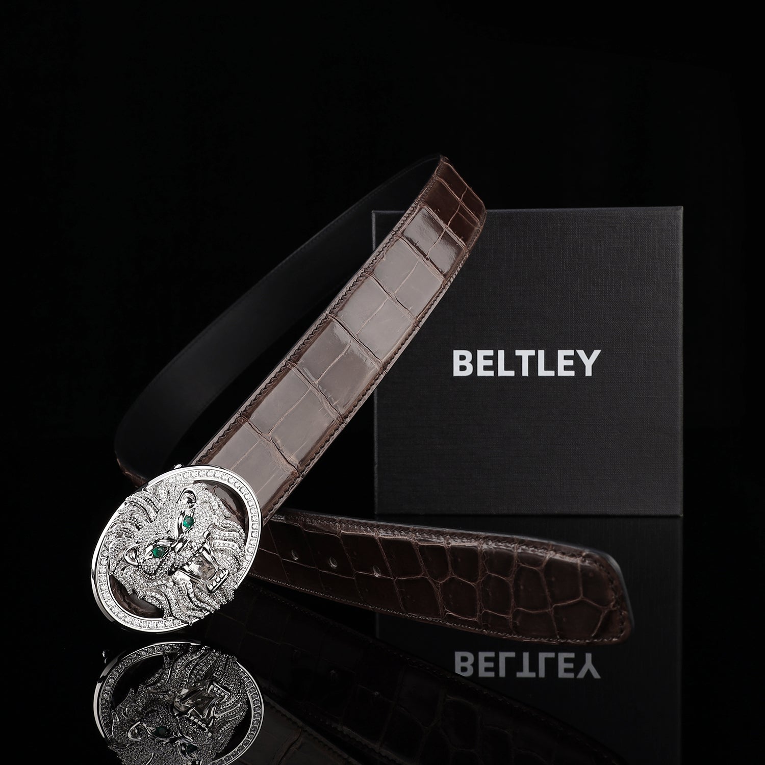 BELTLEY Espresso Brown High Gloss Crocodile Belt