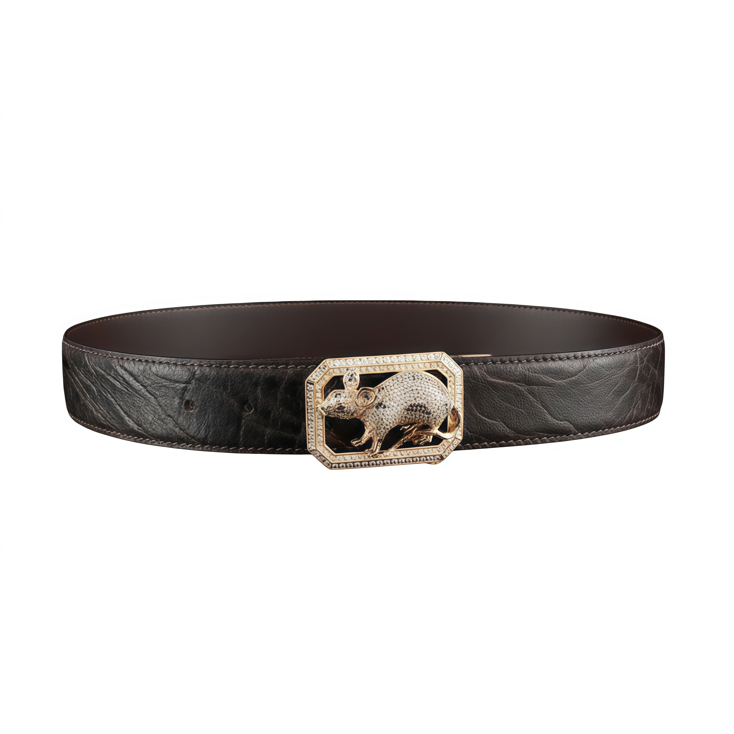 BELTLEY Espresso Brown Original Elephant Skin Belt with Rat Buckle