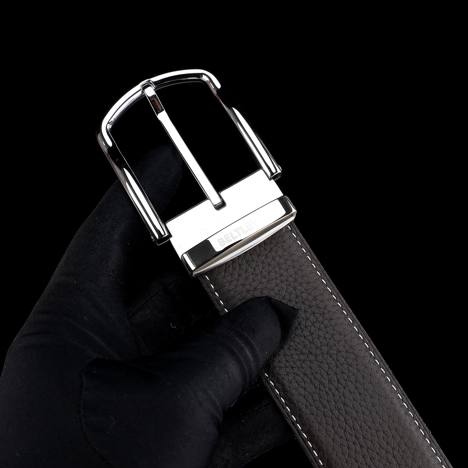 BELTLEY Espresso Brown Pebbled Leather Belt-1.5 Inches