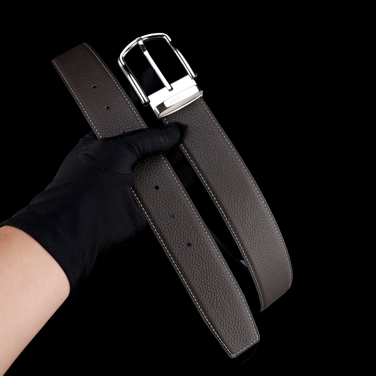 BELTLEY Espresso Brown Pebbled Leather Belt-1.5 Inches