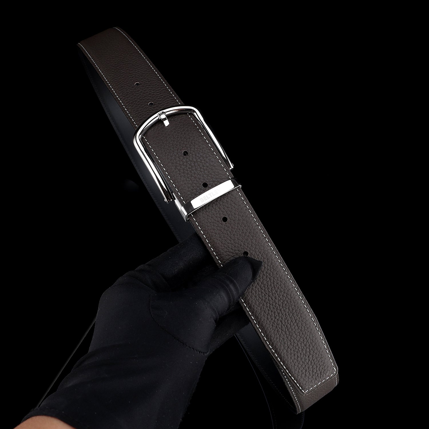 BELTLEY Espresso Brown Pebbled Leather Belt-1.5 Inches