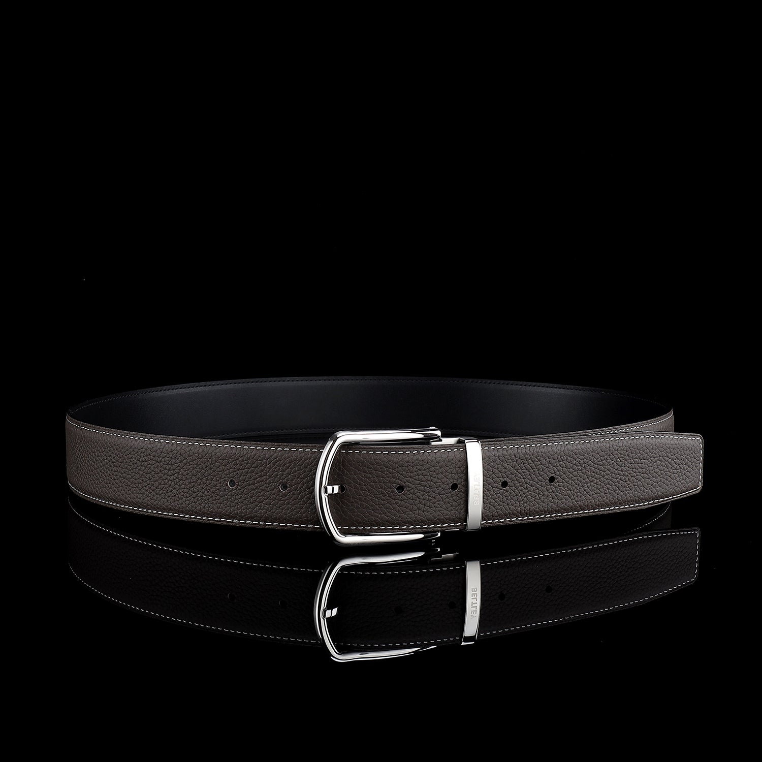 BELTLEY Espresso Brown Pebbled Leather Belt-1.5 Inches
