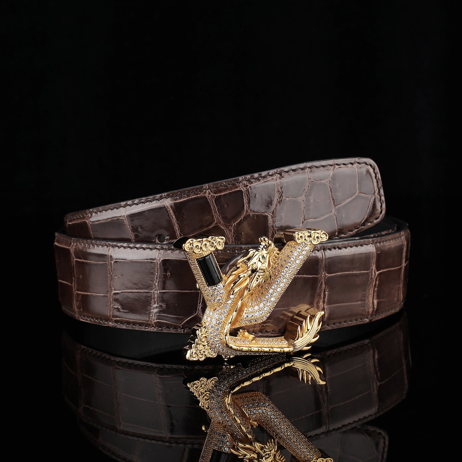 BELTLEY Espresso Brown Polished Nile Crocodile Belt