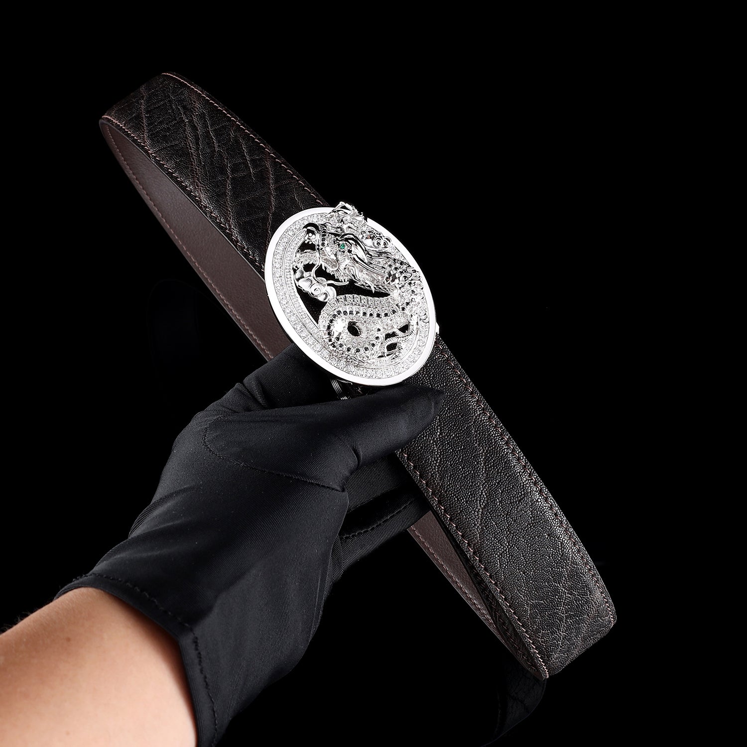 BELTLEY Espresso Brown Real Elephant Belt With 3D Dragon Buckle