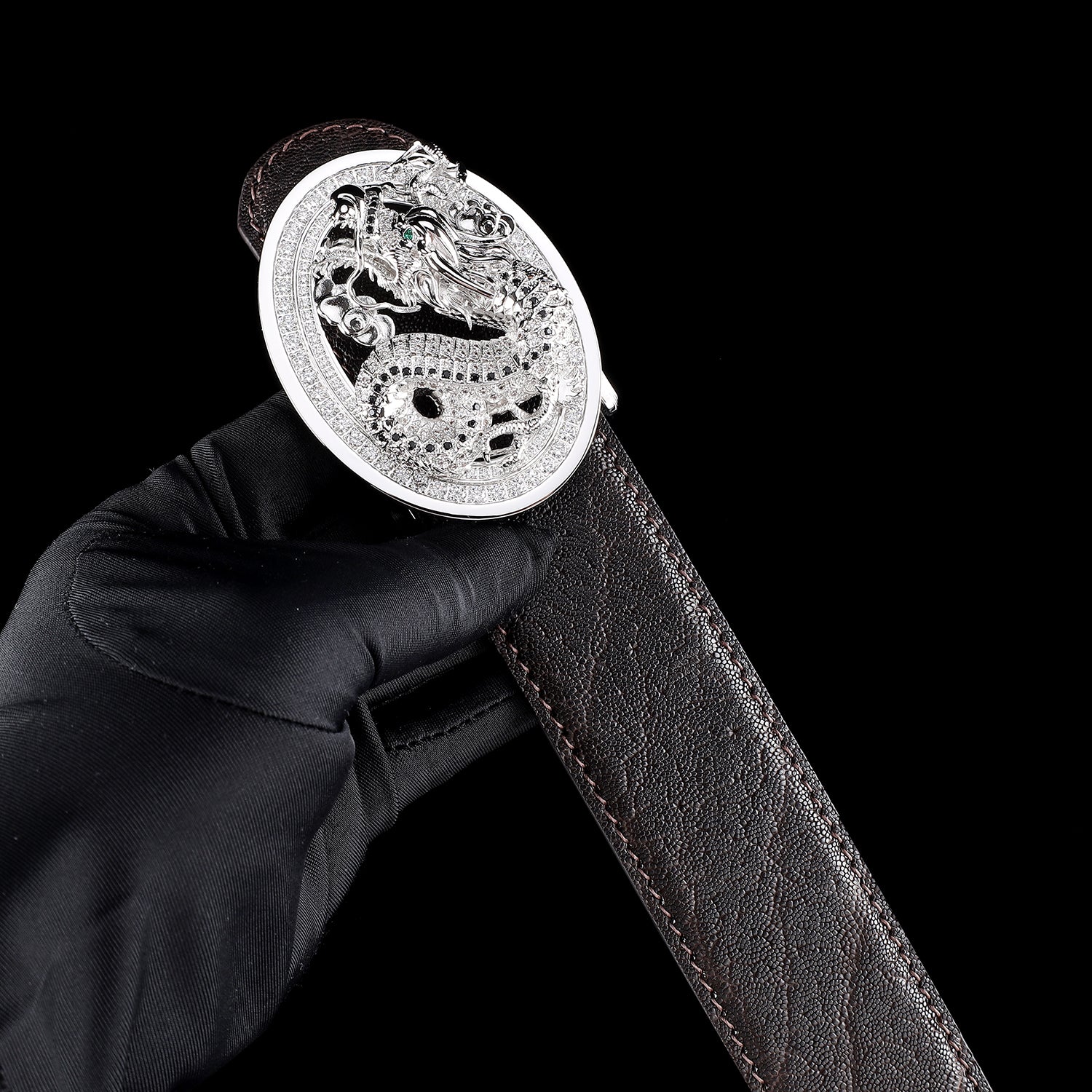 BELTLEY Espresso Brown Real Elephant Belt With 3D Dragon Buckle