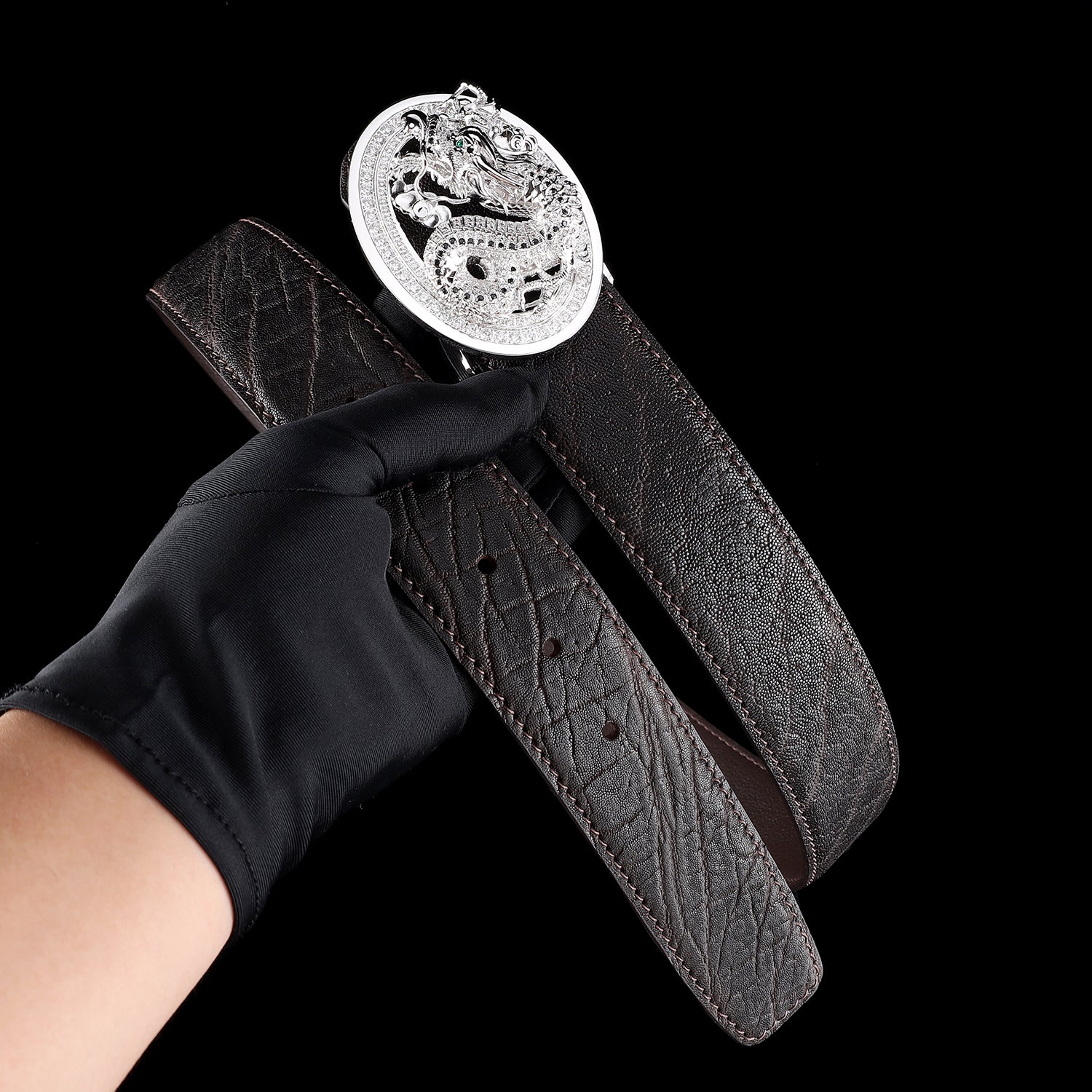 BELTLEY Espresso Brown Real Elephant Belt With 3D Dragon Buckle