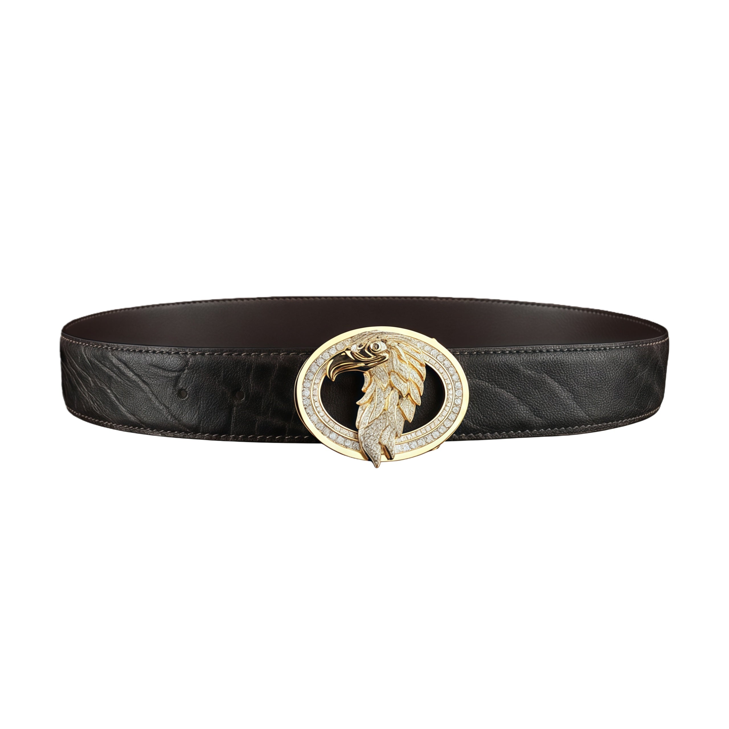 BELTLEY Espresso Elephant Hide Belt with Eagle Buckle