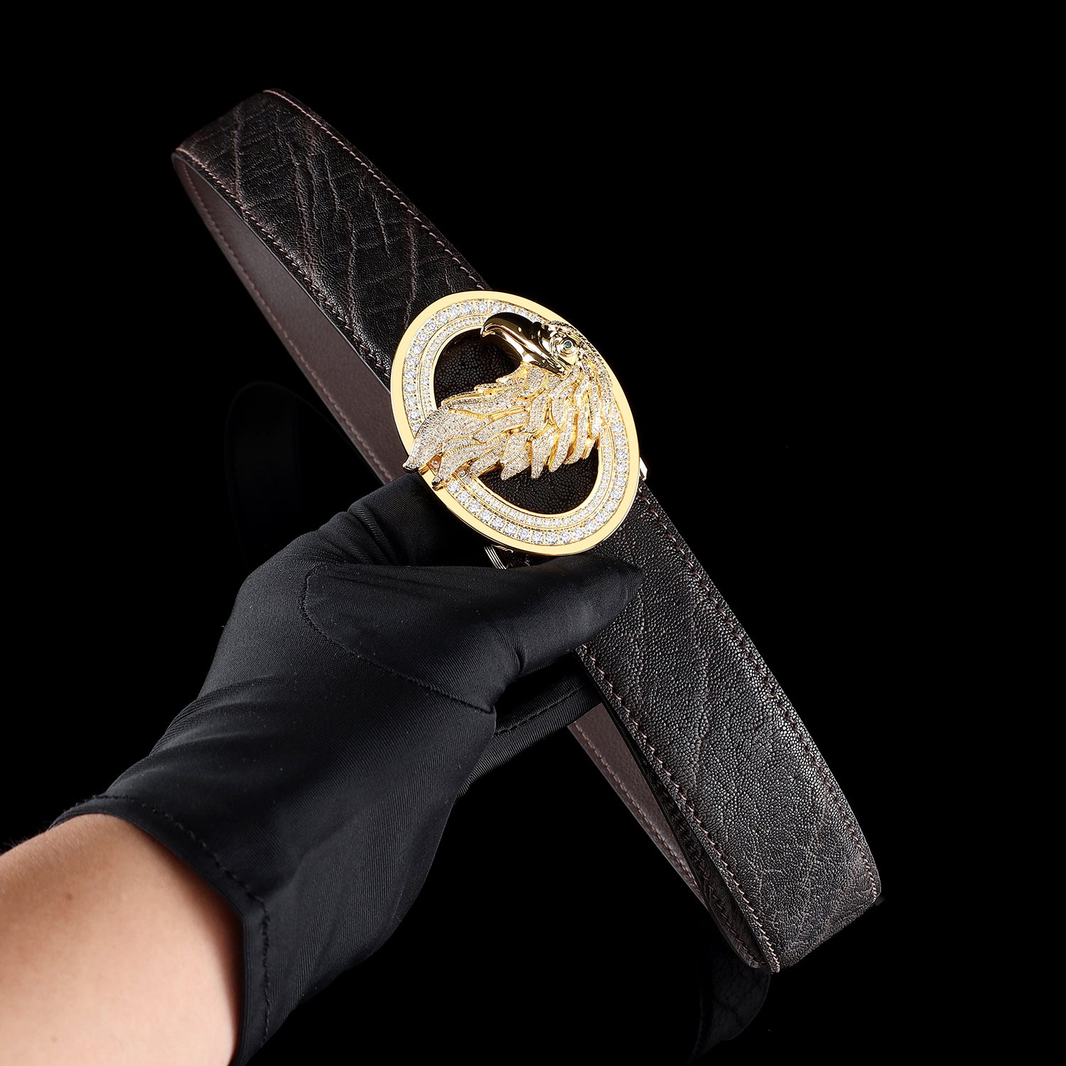 BELTLEY Espresso Elephant Hide Belt with Eagle Buckle