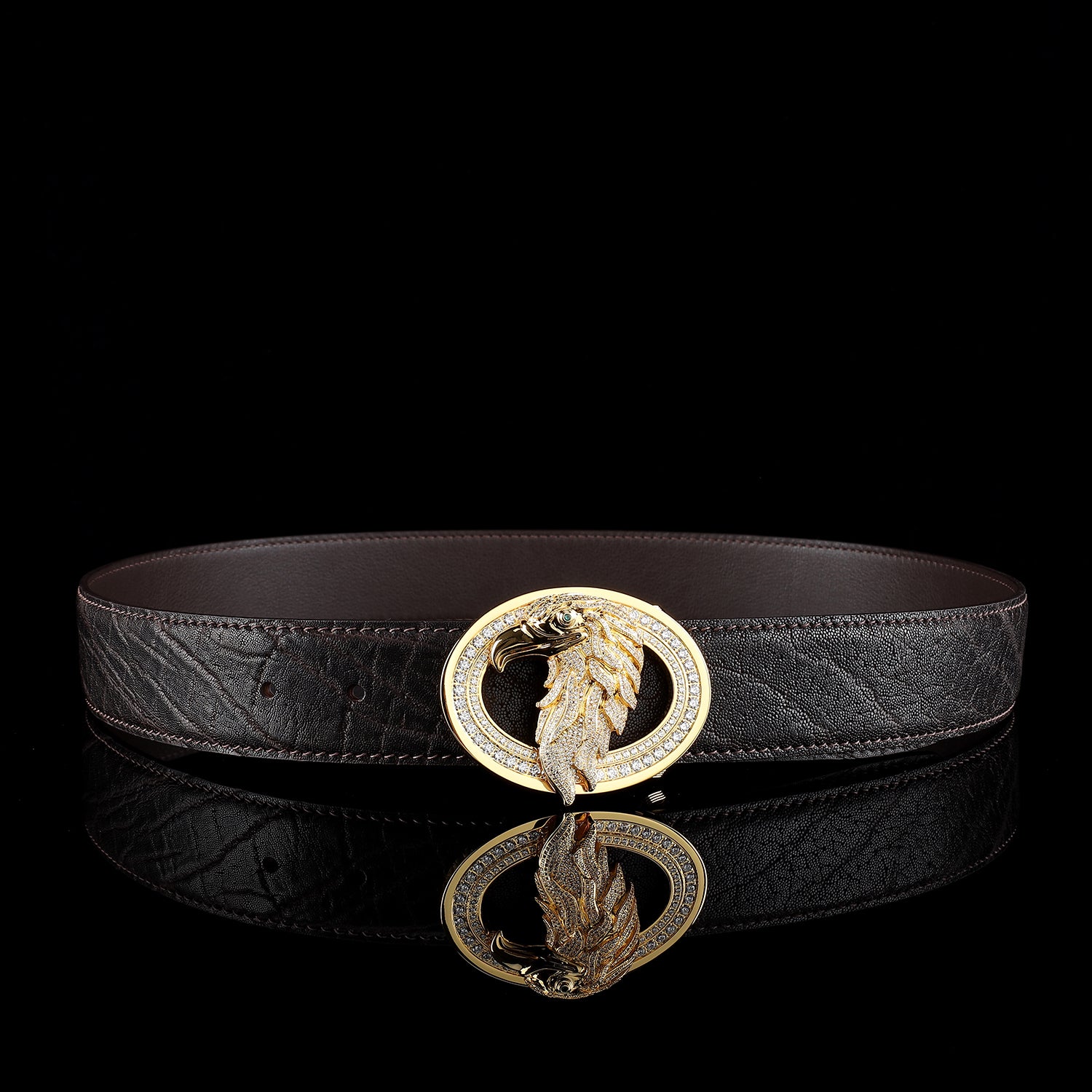 BELTLEY Espresso Elephant Hide Belt with Eagle Buckle