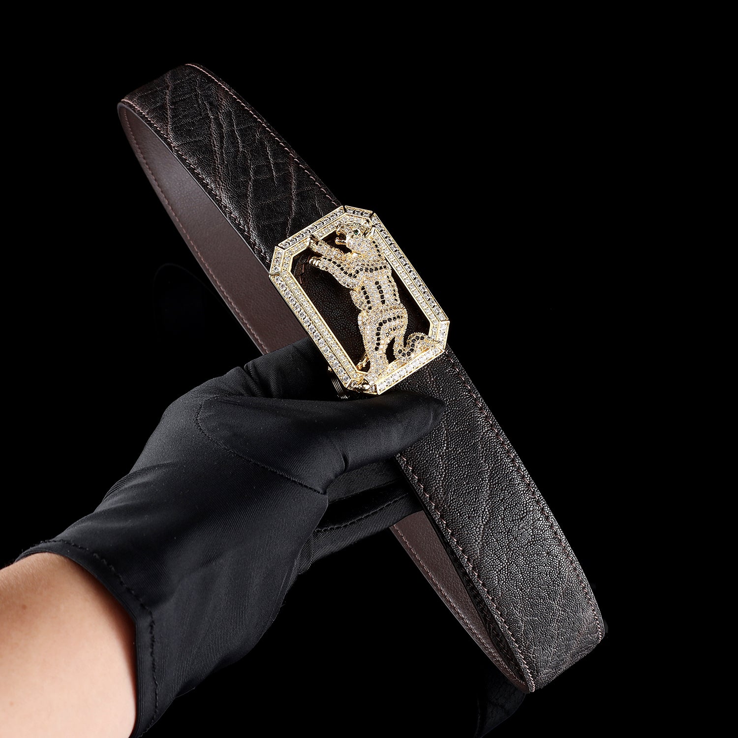 BELTLEY Exotic Elephant Hide Belt With Dog Buckle For Men – Espresso Brown