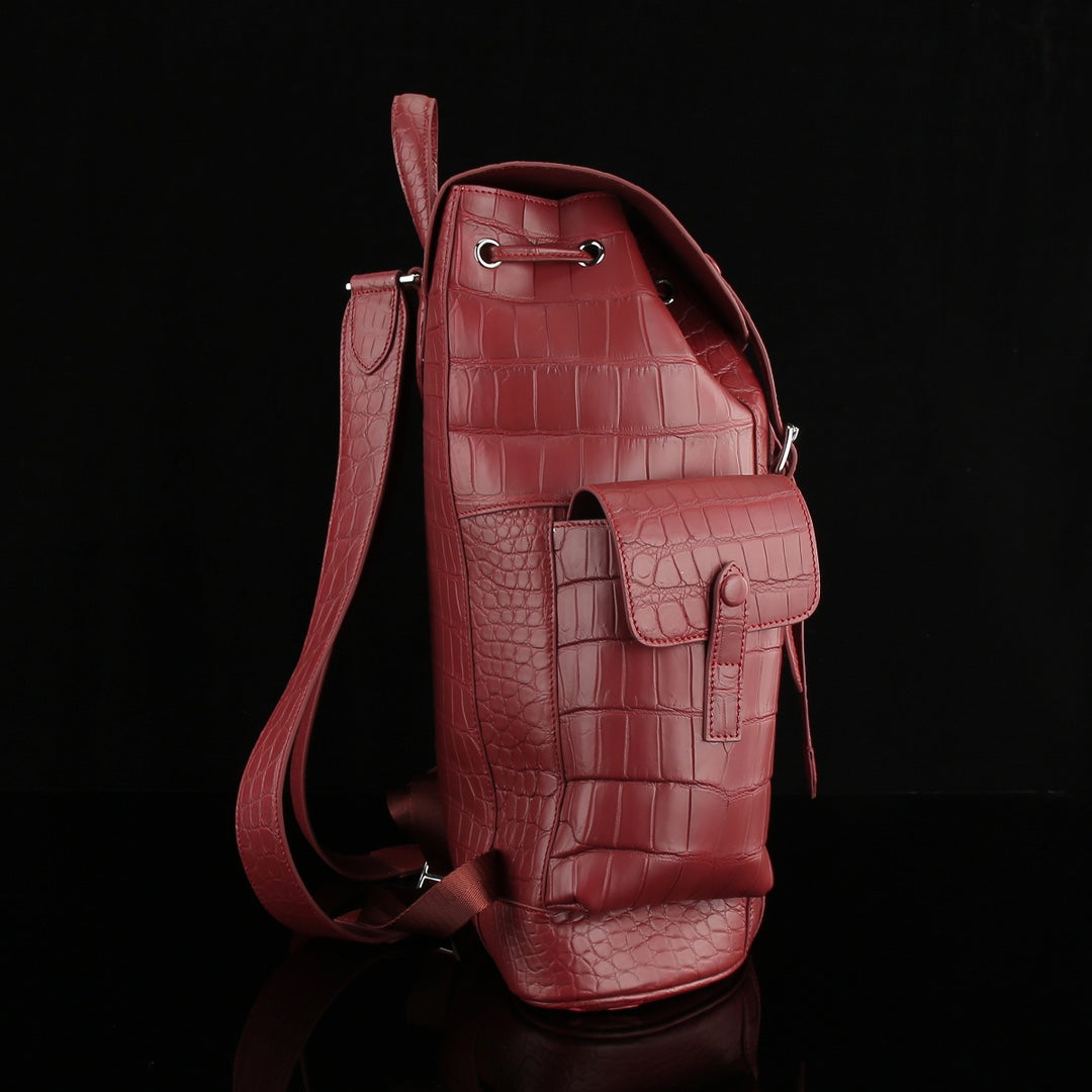 BELTLEY Explorer: Matte Burgundy Nile Crocodile Backpack