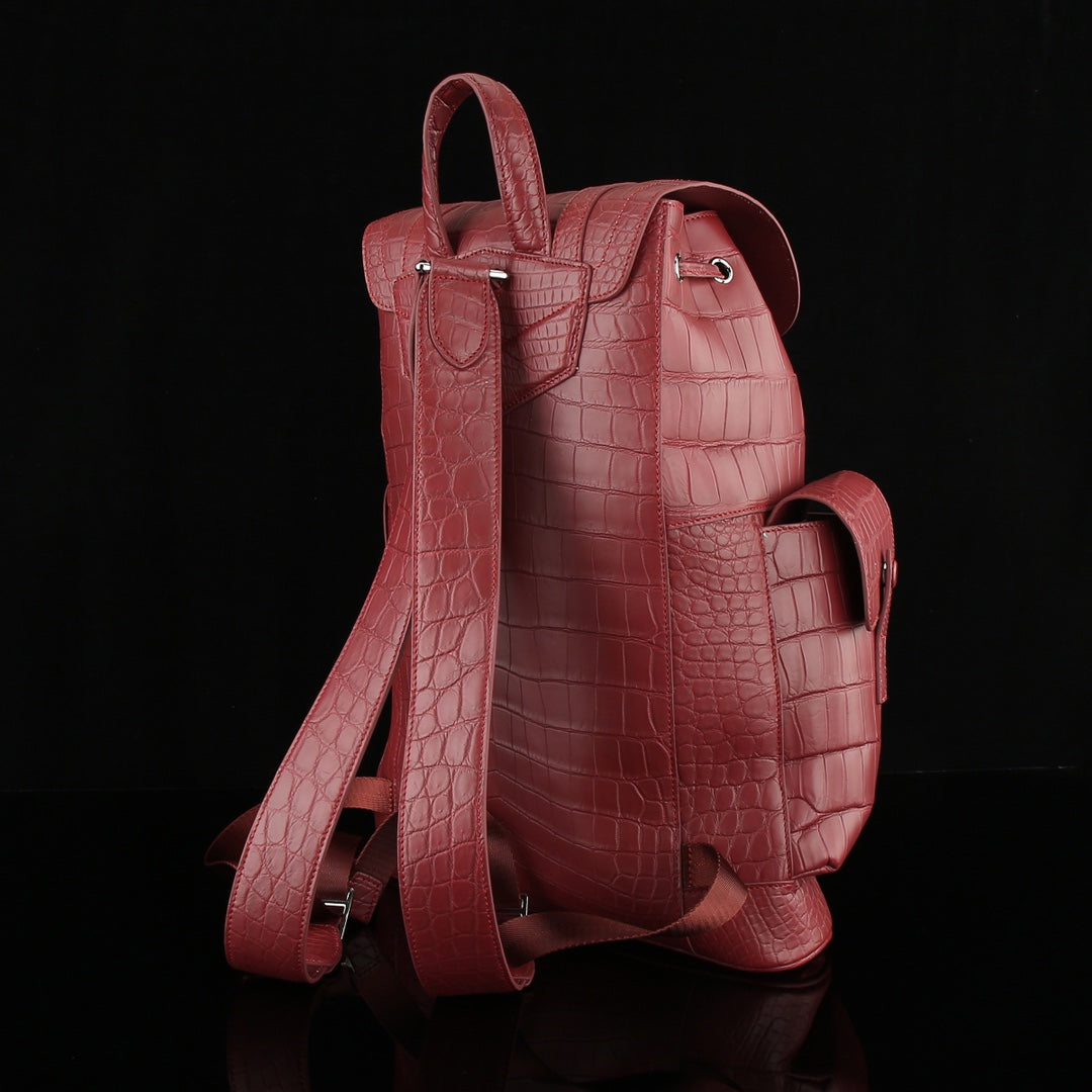 BELTLEY Explorer: Matte Burgundy Nile Crocodile Backpack