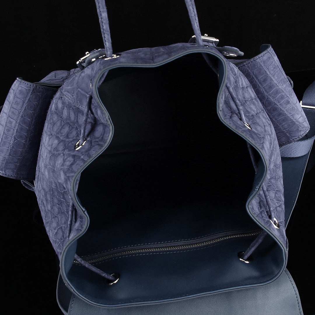 BELTLEY Explorer: Sueded Slate Blue Nile Crocodile Backpack