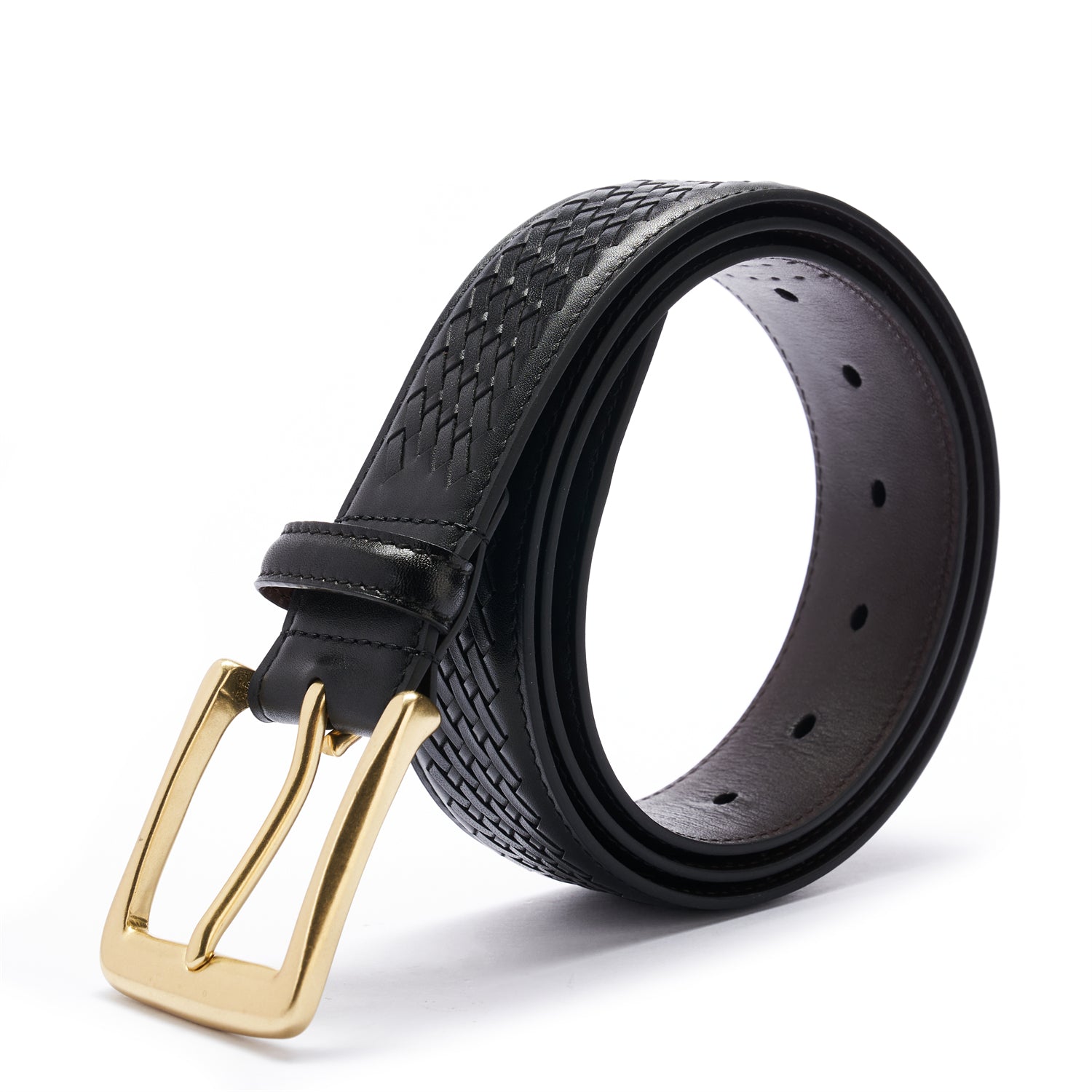 BELTLEY Exquisite Black Italian Leather Braided Belt - 1.5 Handcrafted Luxury