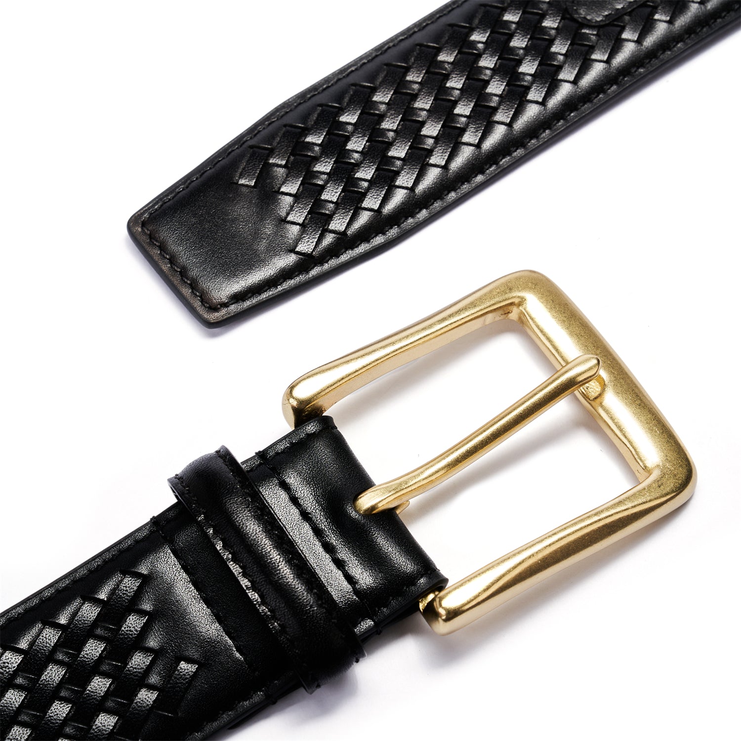 BELTLEY Exquisite Black Italian Leather Braided Belt - 1.5 Handcrafted Luxury