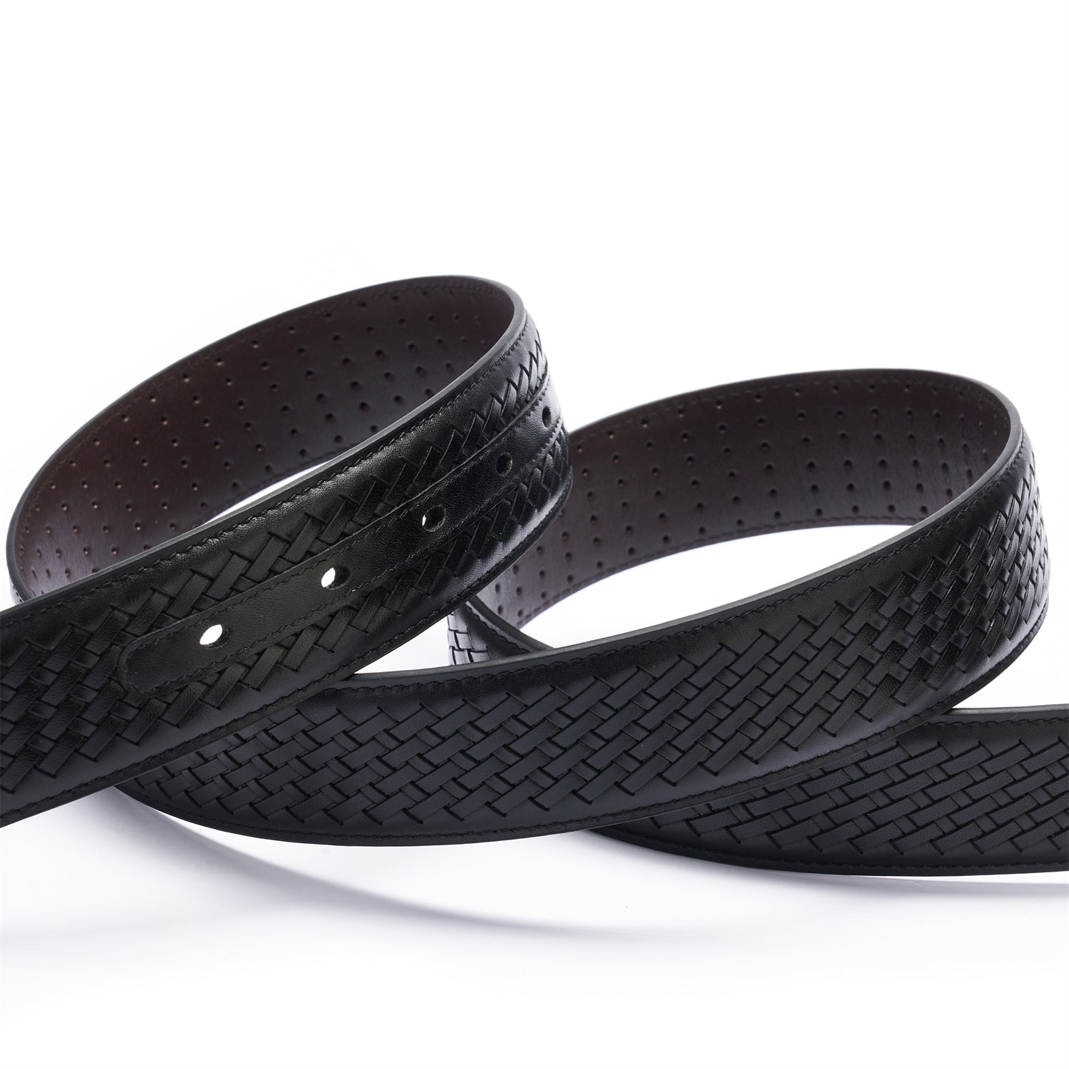 BELTLEY Exquisite Black Italian Leather Braided Belt - 1.5 Handcrafted Luxury