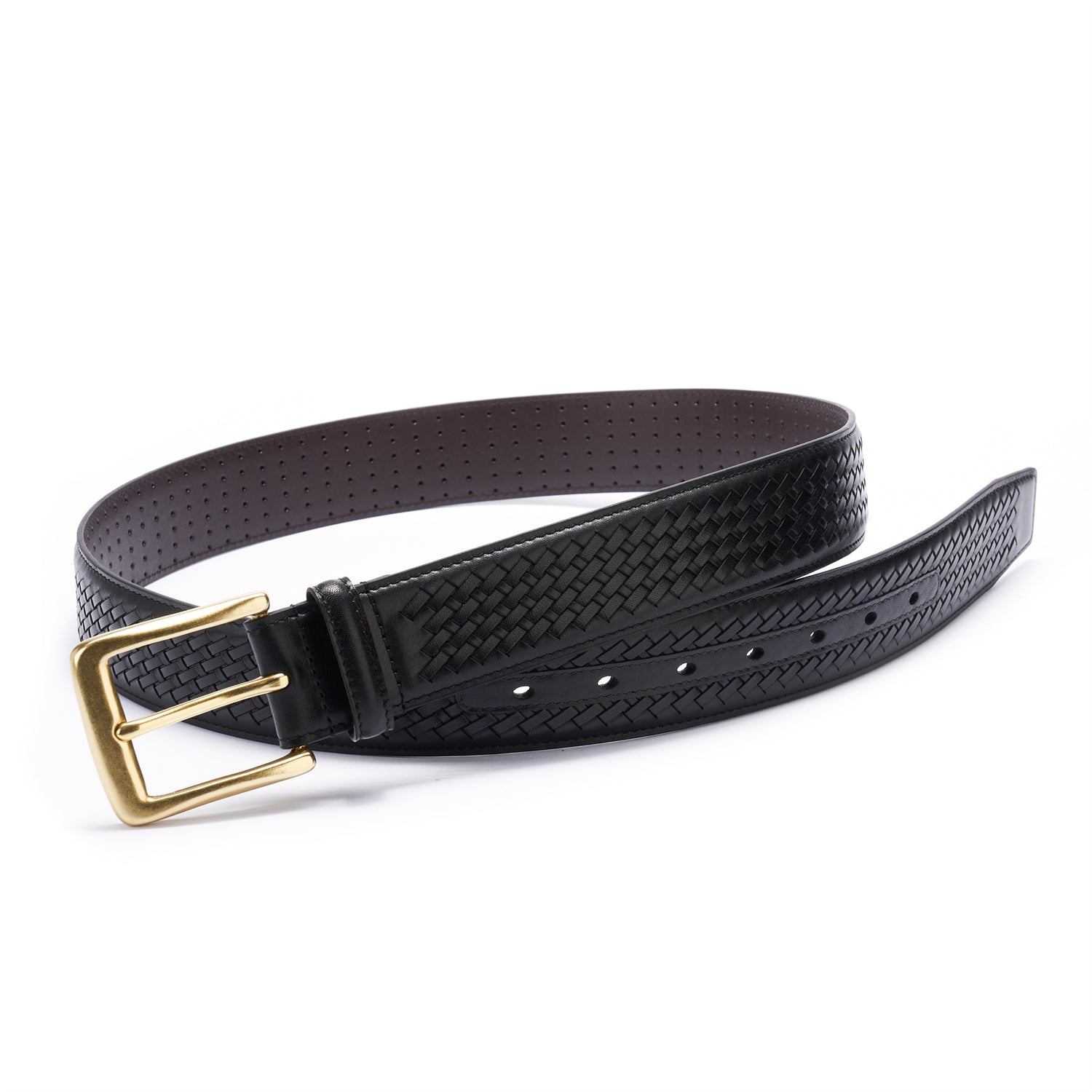 BELTLEY Exquisite Black Italian Leather Braided Belt - 1.5 Handcrafted Luxury