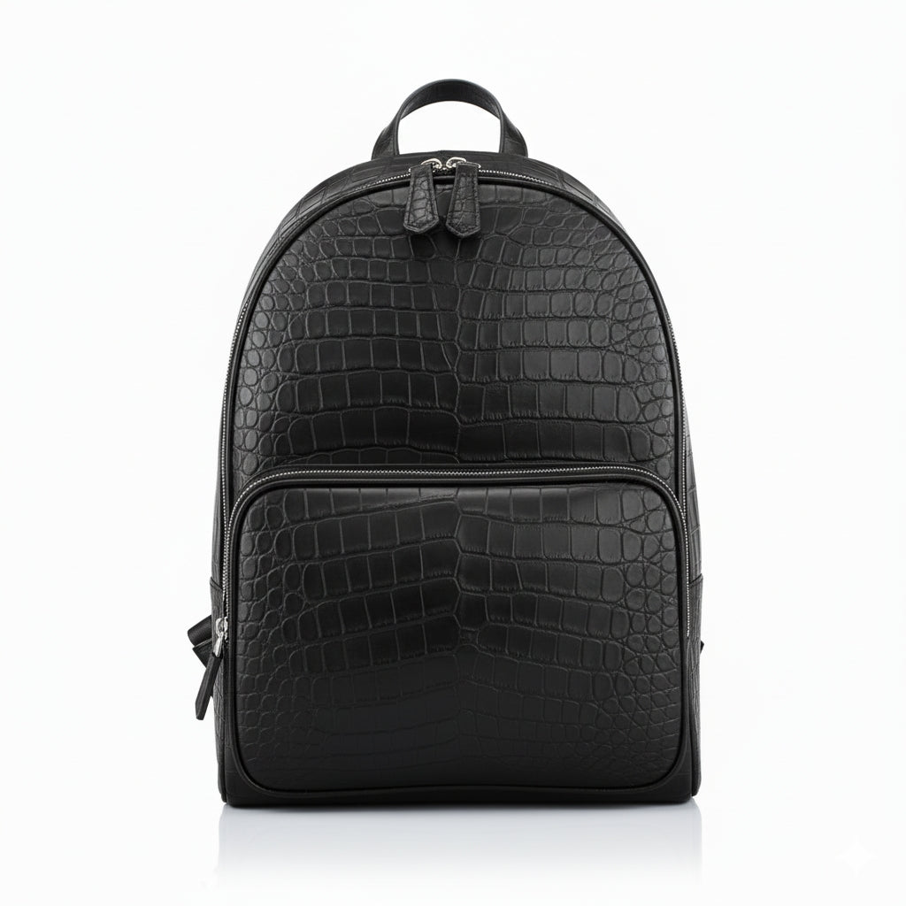 BELTLEY Exquisite Matte Black Nile Crocodile Backpack