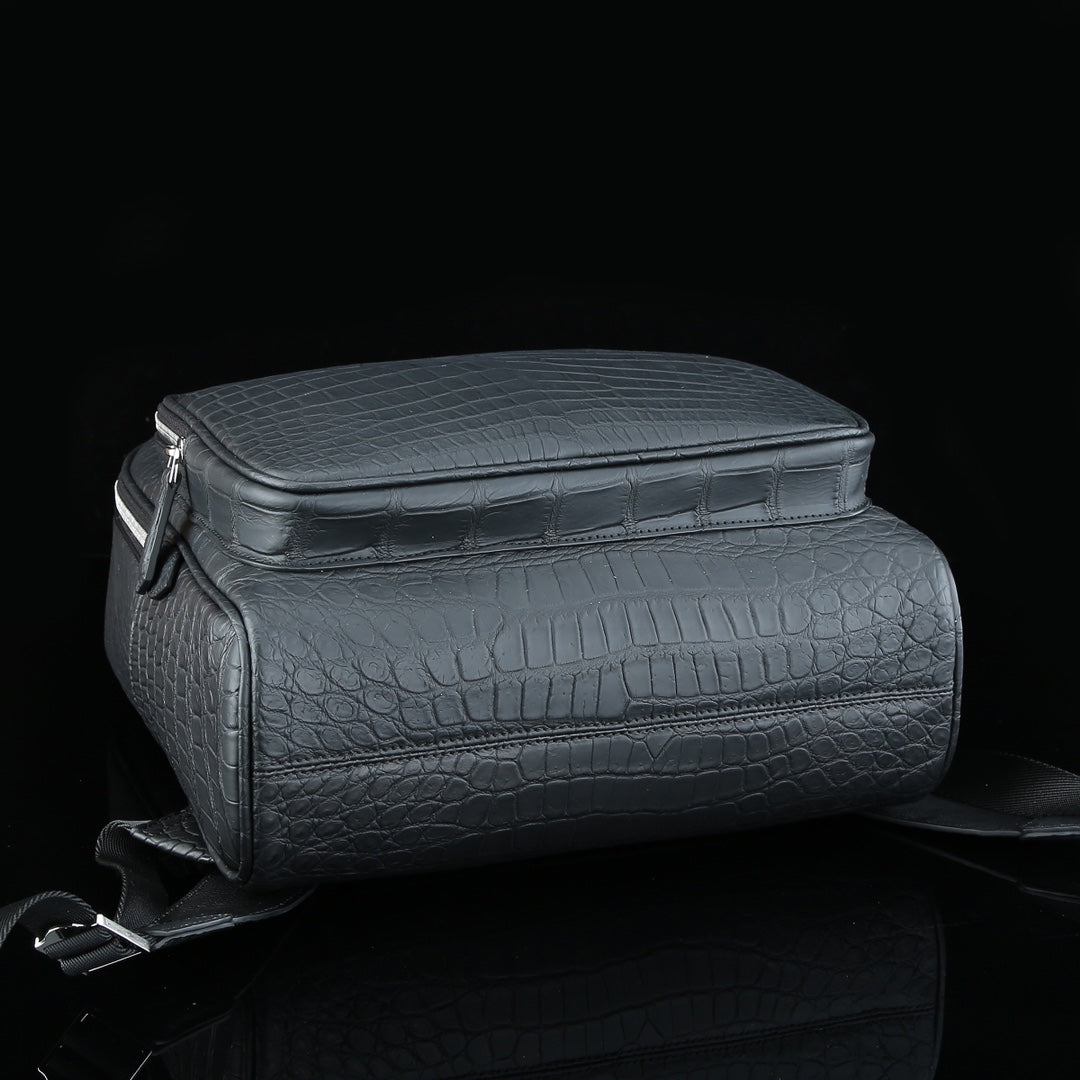 BELTLEY Exquisite Matte Black Nile Crocodile Backpack
