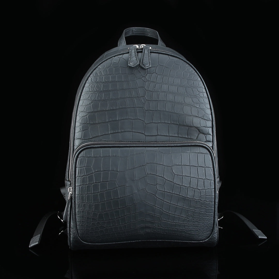 alligator laptop backpack BELTLEY Exquisite Matte Black Nile Crocodile Backpack