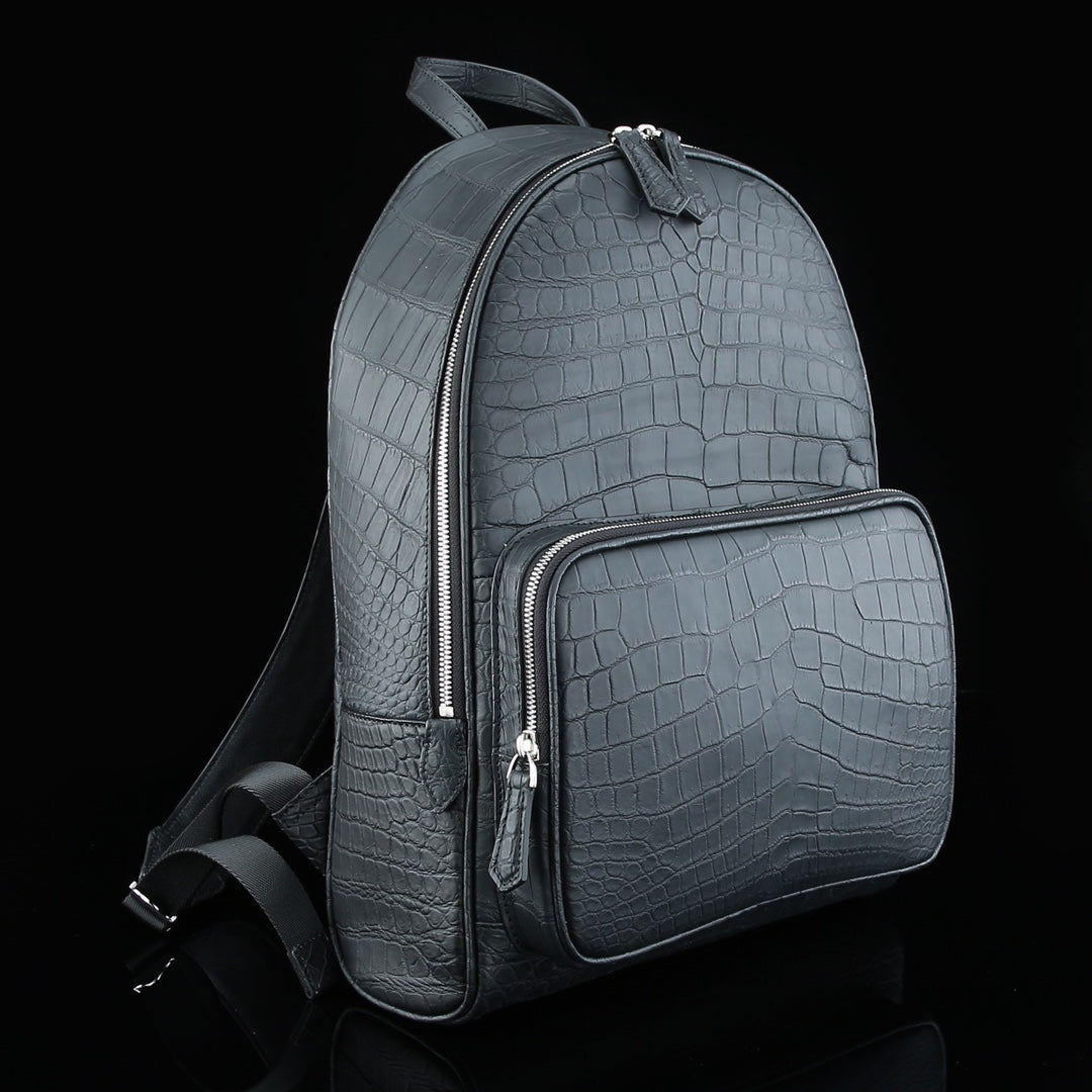 BELTLEY Exquisite Matte Black Nile Crocodile Backpack