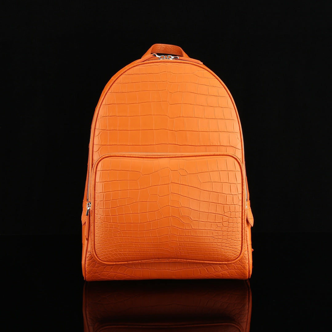 BELTLEY Exquisite Matte Hermès Orange Crocodile Backpack