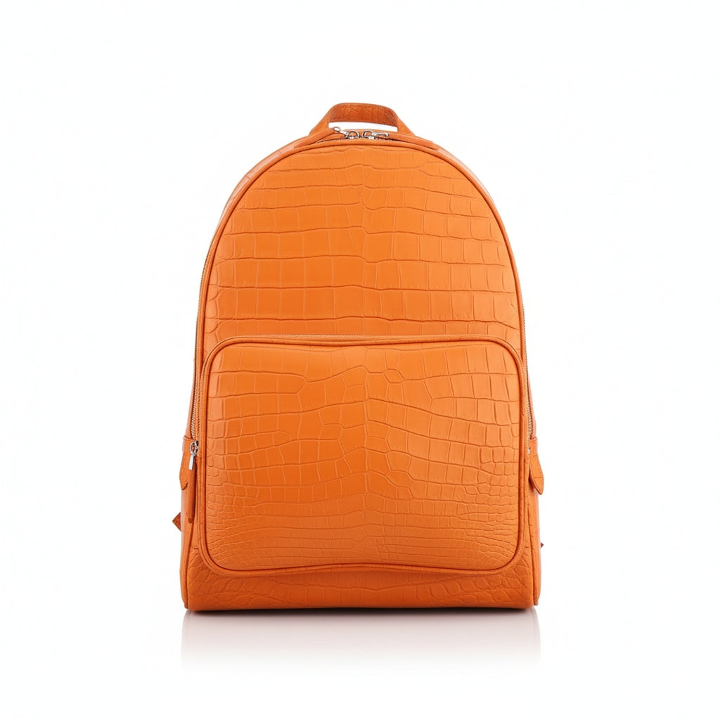 BELTLEY Exquisite Matte Hermès Orange Nile Crocodile Backpack