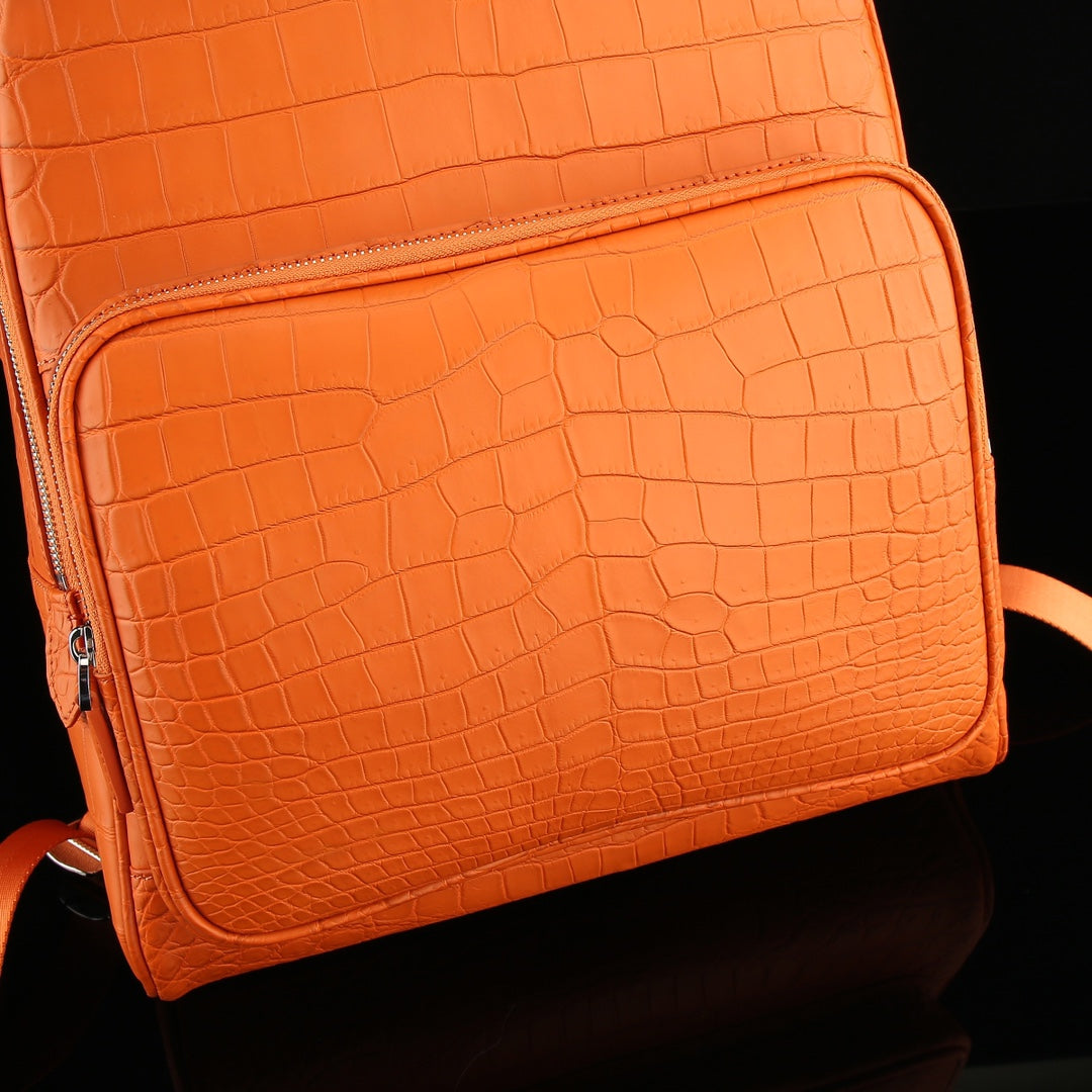 BELTLEY Exquisite Matte Hermès Orange Nile Crocodile Backpack