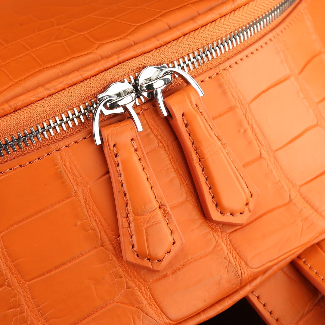 BELTLEY Exquisite Matte Hermès Orange Nile Crocodile Backpack