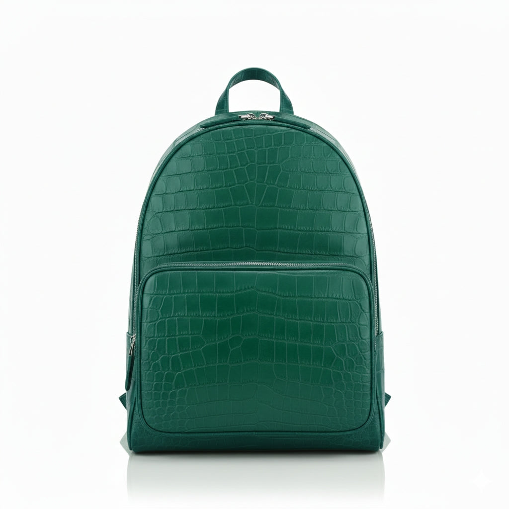 BELTLEY Exquisite Viridian Matte Nile Crocodile Belly Backpack
