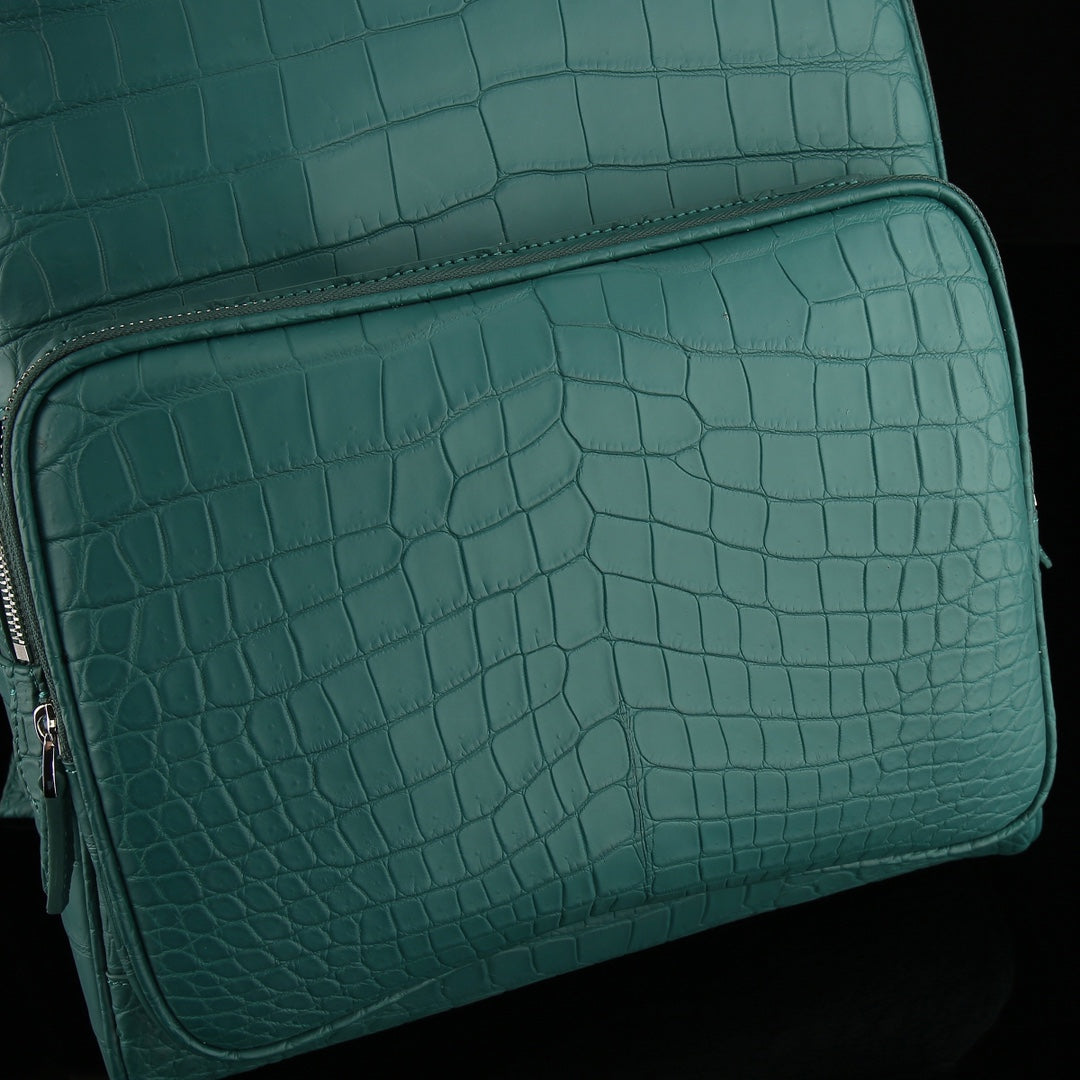 BELTLEY Exquisite Viridian Matte Nile Crocodile Belly Backpack