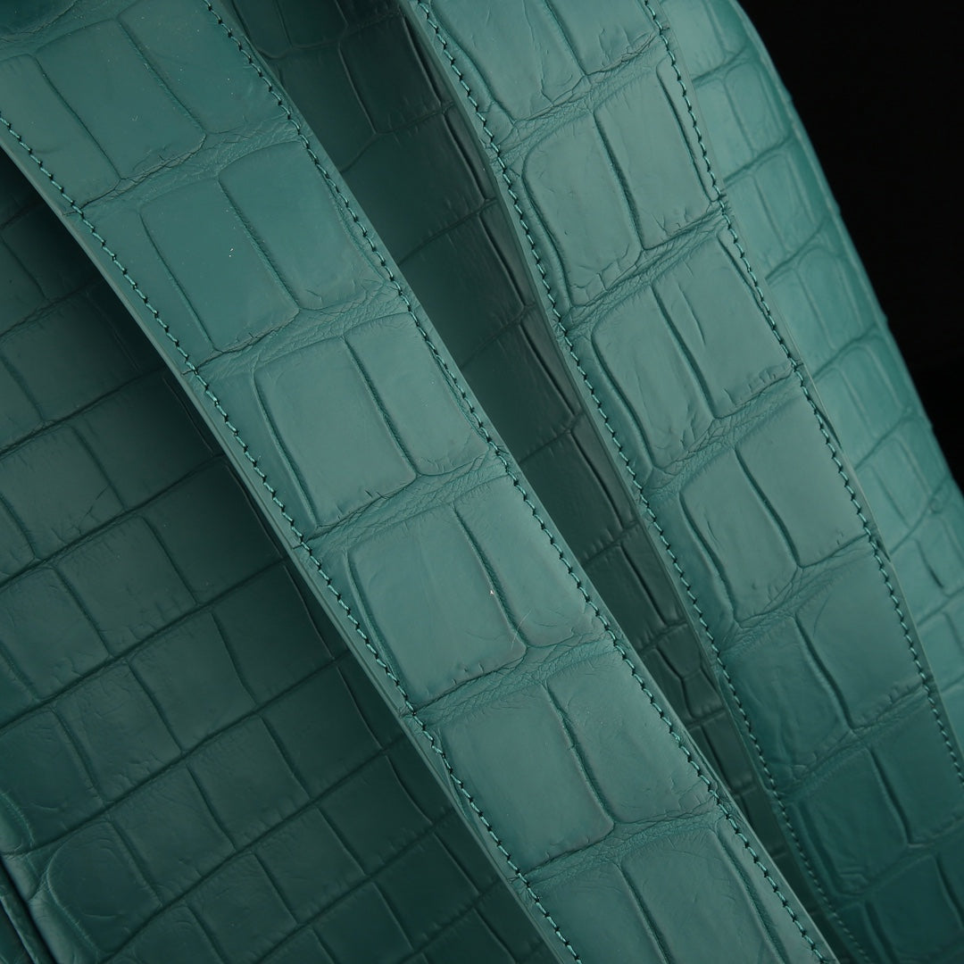 BELTLEY Exquisite Viridian Matte Nile Crocodile Belly Backpack