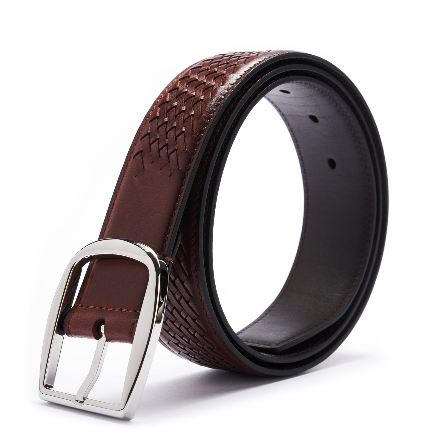 BELTLEY Finest Brown Italian Leather Belt – Handwoven Exclusivity, 1.5” Width