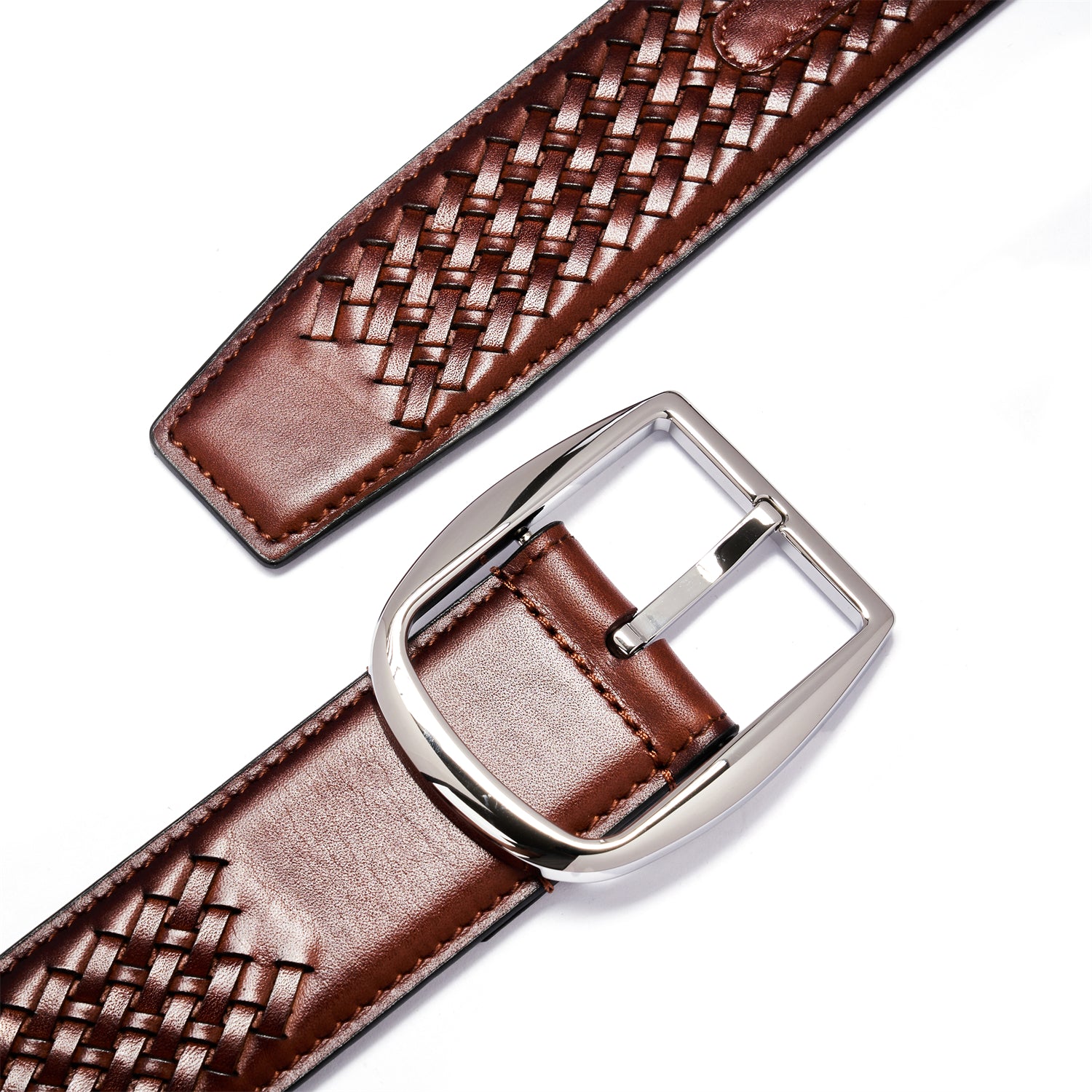 BELTLEY Finest Brown Italian Leather Belt – Handwoven Exclusivity, 1.5” Width