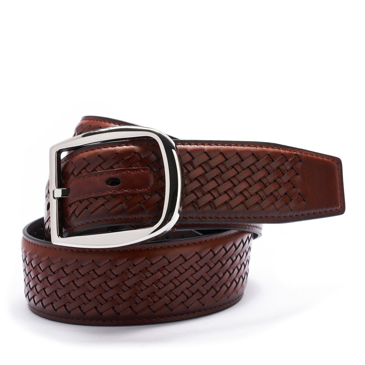 BELTLEY Finest Brown Italian Leather Belt – Handwoven Exclusivity, 1.5” Width
