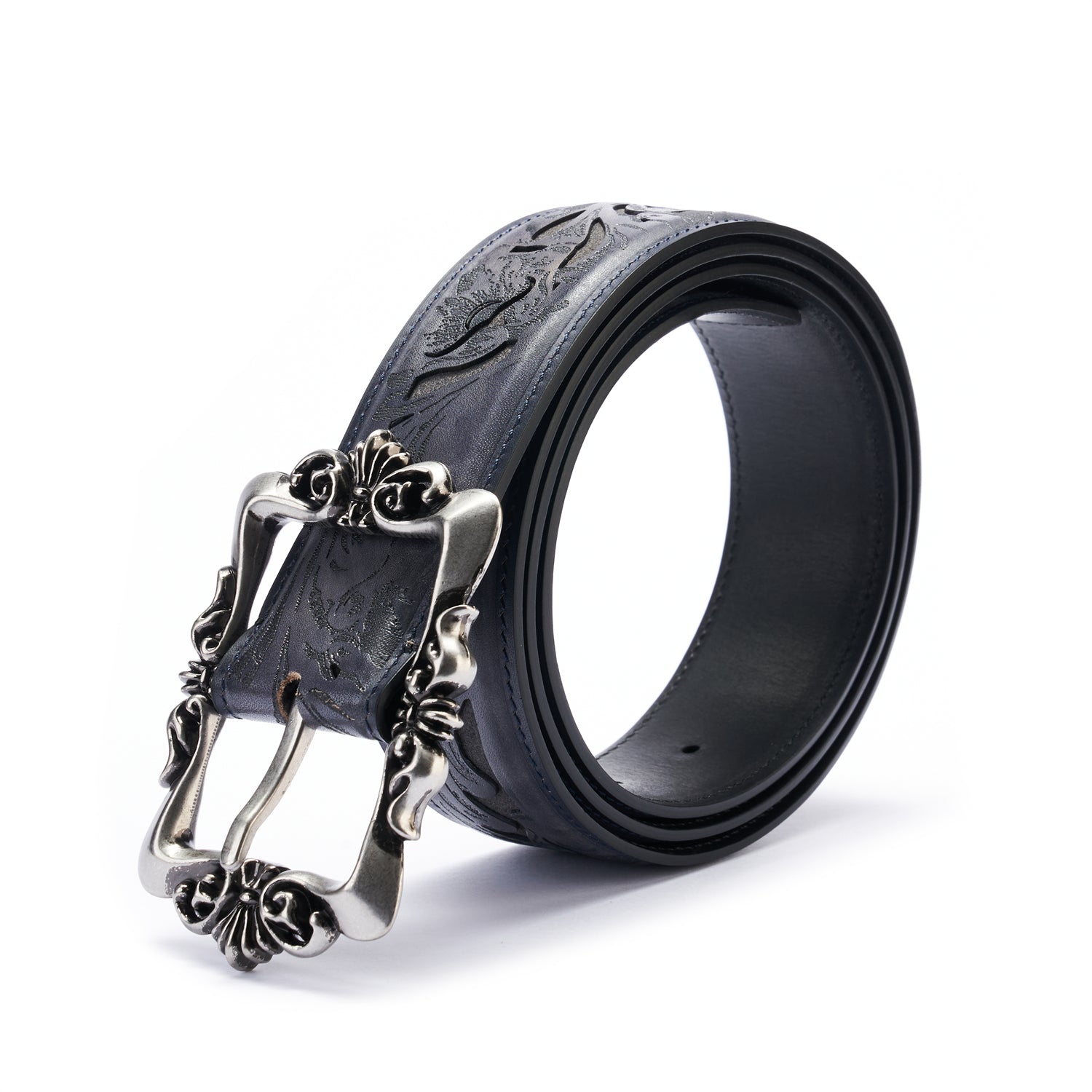 BELTLEY First-Edition Karakusa Midnight Blue Belt -1.5"Artisan Statement